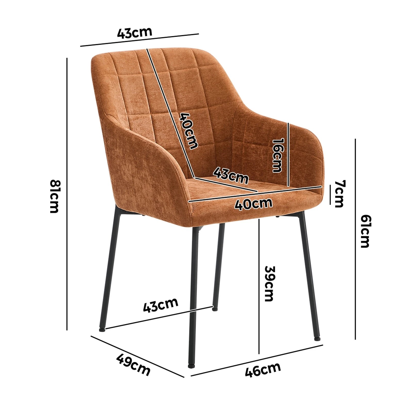 2 Oikiture 6x Dining Chairs Kitchen Accent Armchairs Chenille Fabric - Orange, 2 of 10