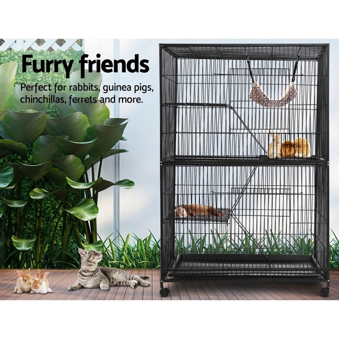 3 i.Pet Rabbit Cage 142cm Hutch 4 Level Bird Guinea Pig Ferret - Black, 3 of 6