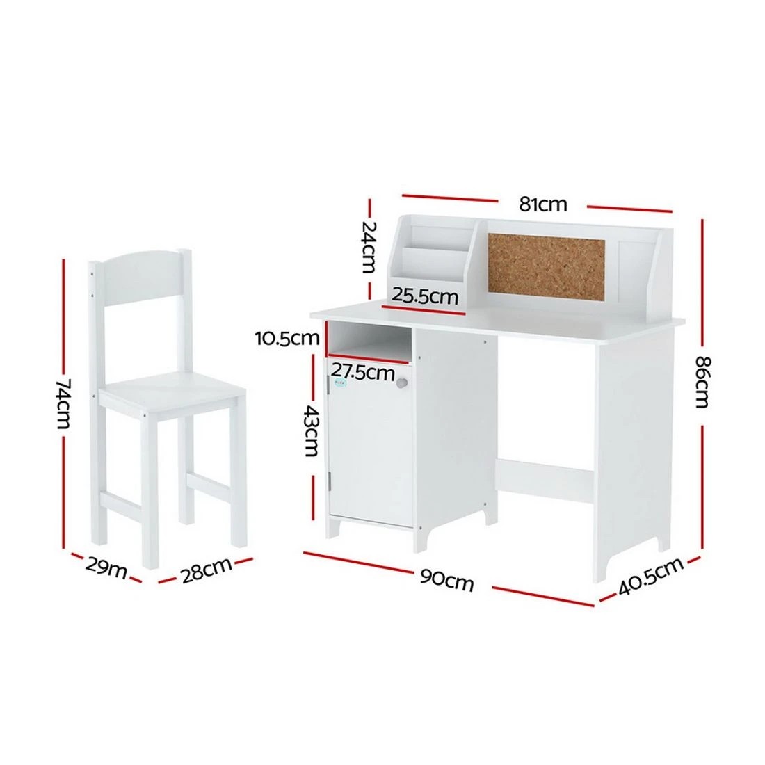 4 Keezi Kids Table and Chair Set Children Study Play Toys Desk w/ Cabinet - White, 4 of 8
