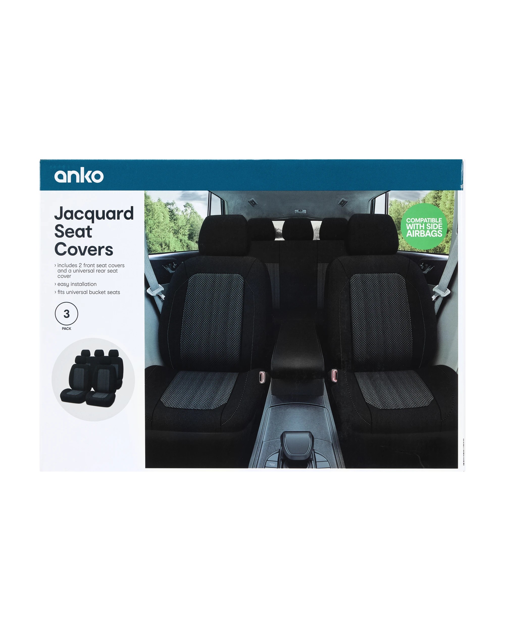 6 3 Pack Jacquard Seat Covers - Black, 6 of 6