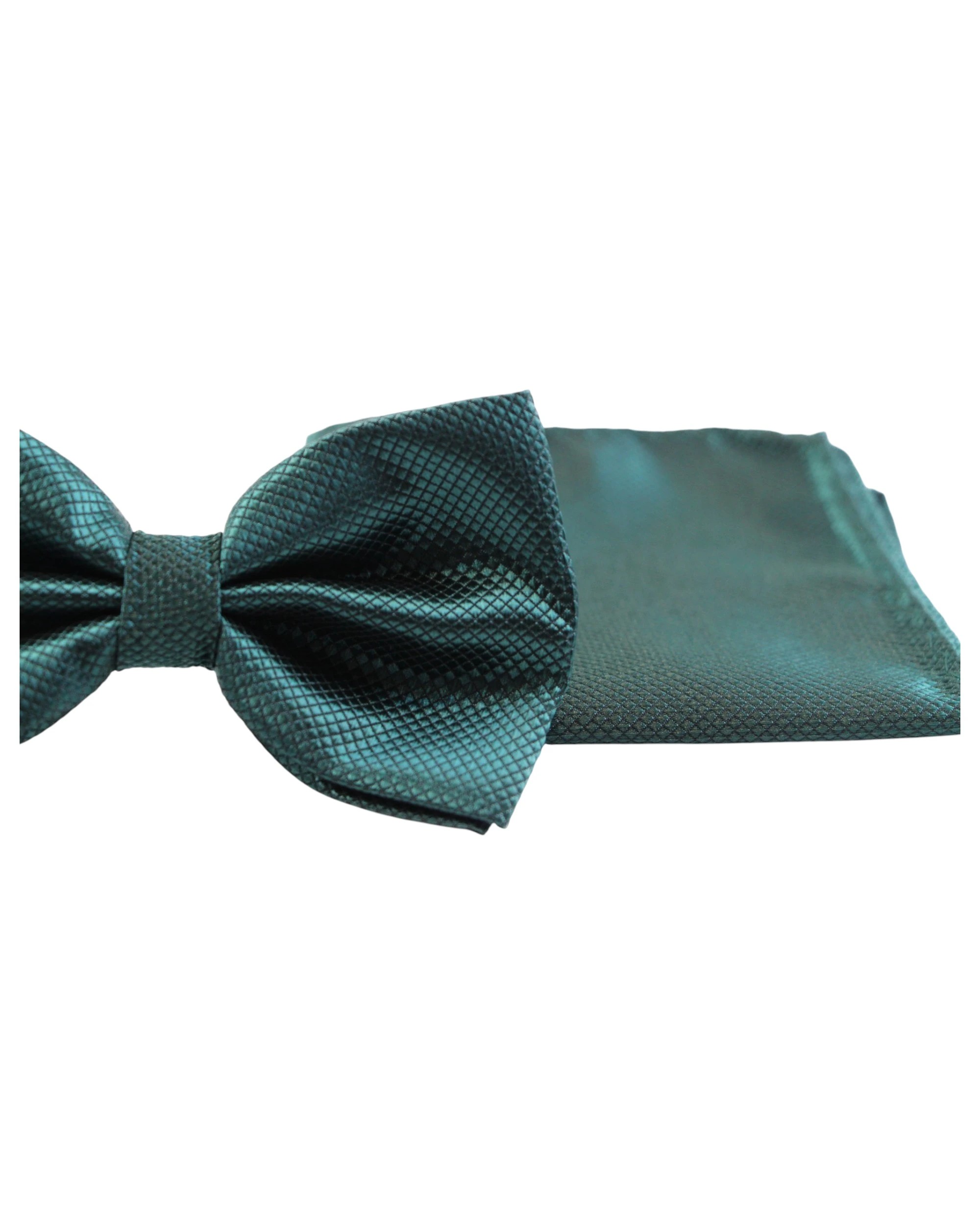 2 Zasel Mens Plain Coloured Checkered Bow Tie & Matching Pocket Square Set - Green, 2 of 3