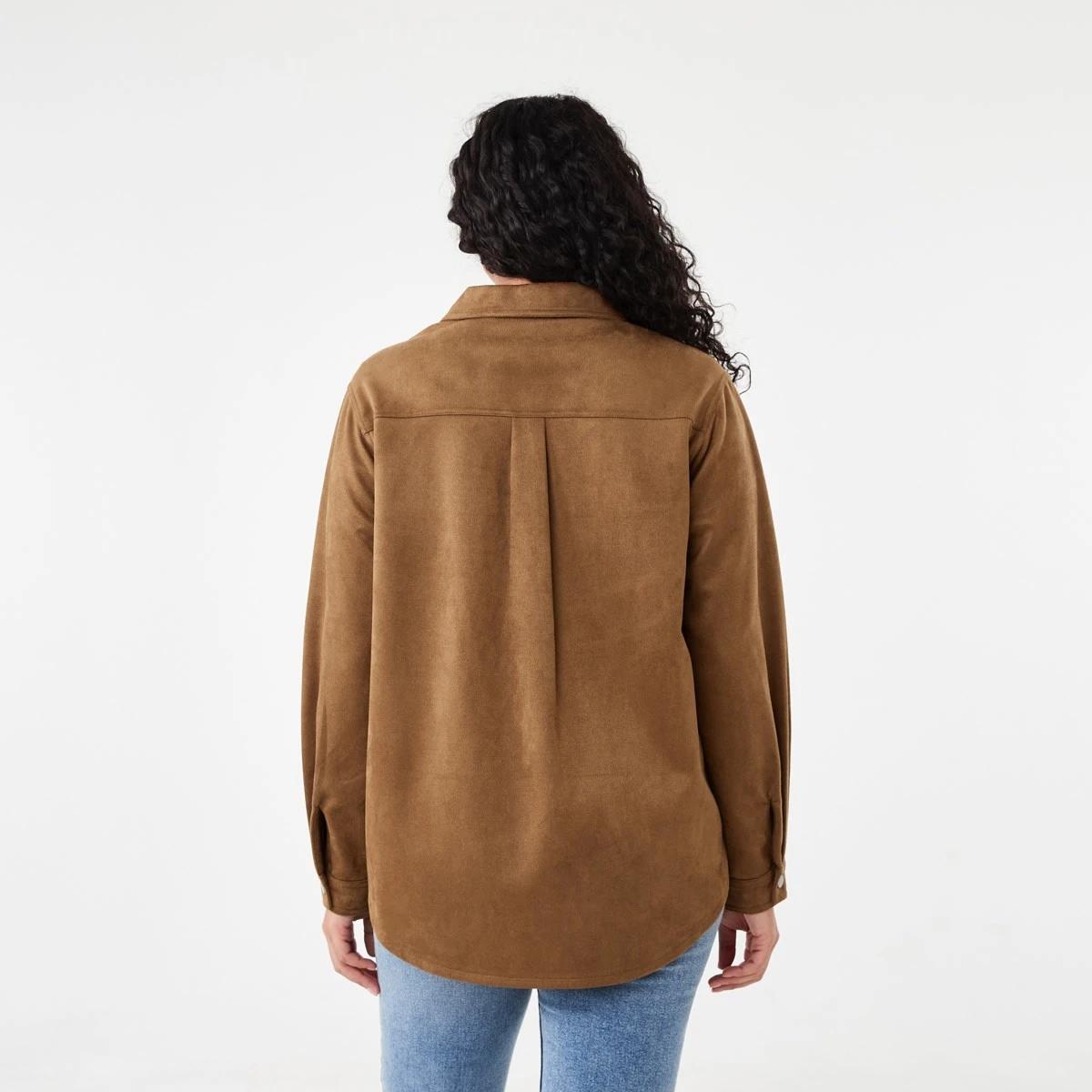 4 Long Sleeve Suedette Shirt Deep Camel, 4 of 8