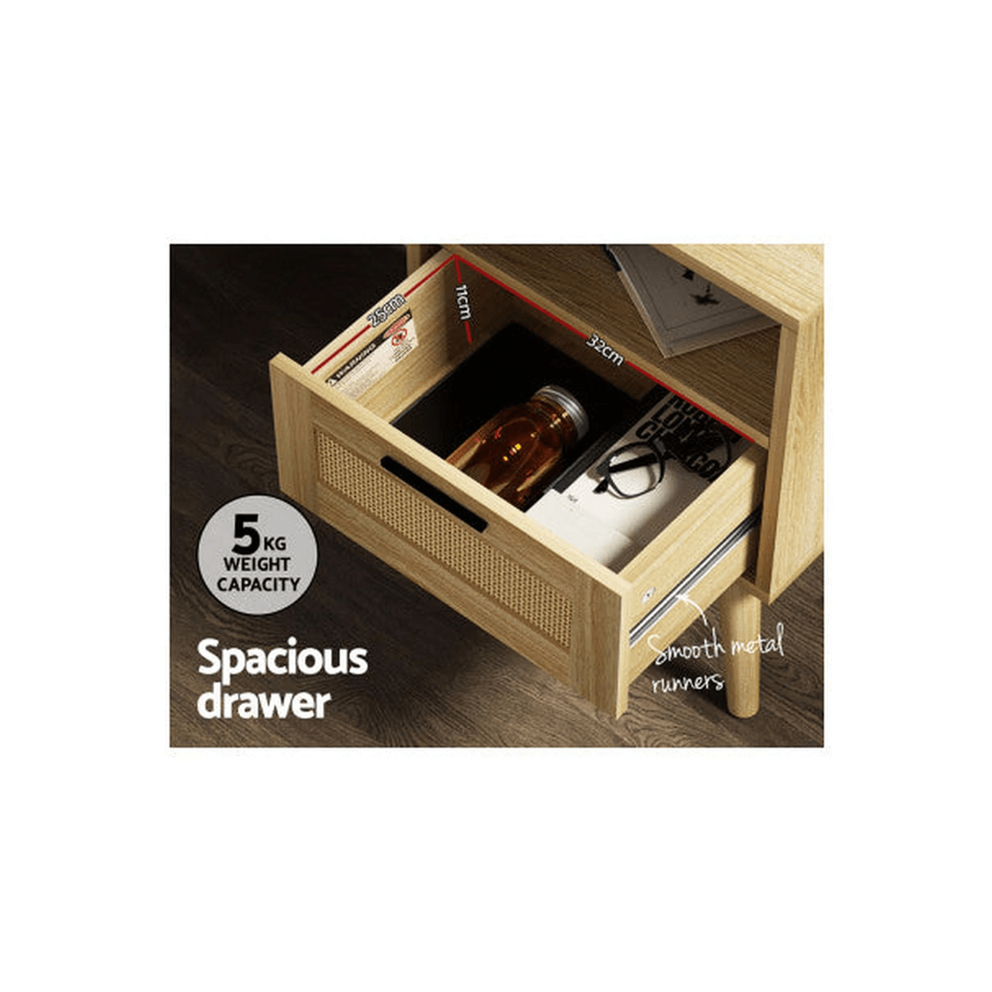 6 Artiss Rattan Bedside Table - Natural, 6 of 7