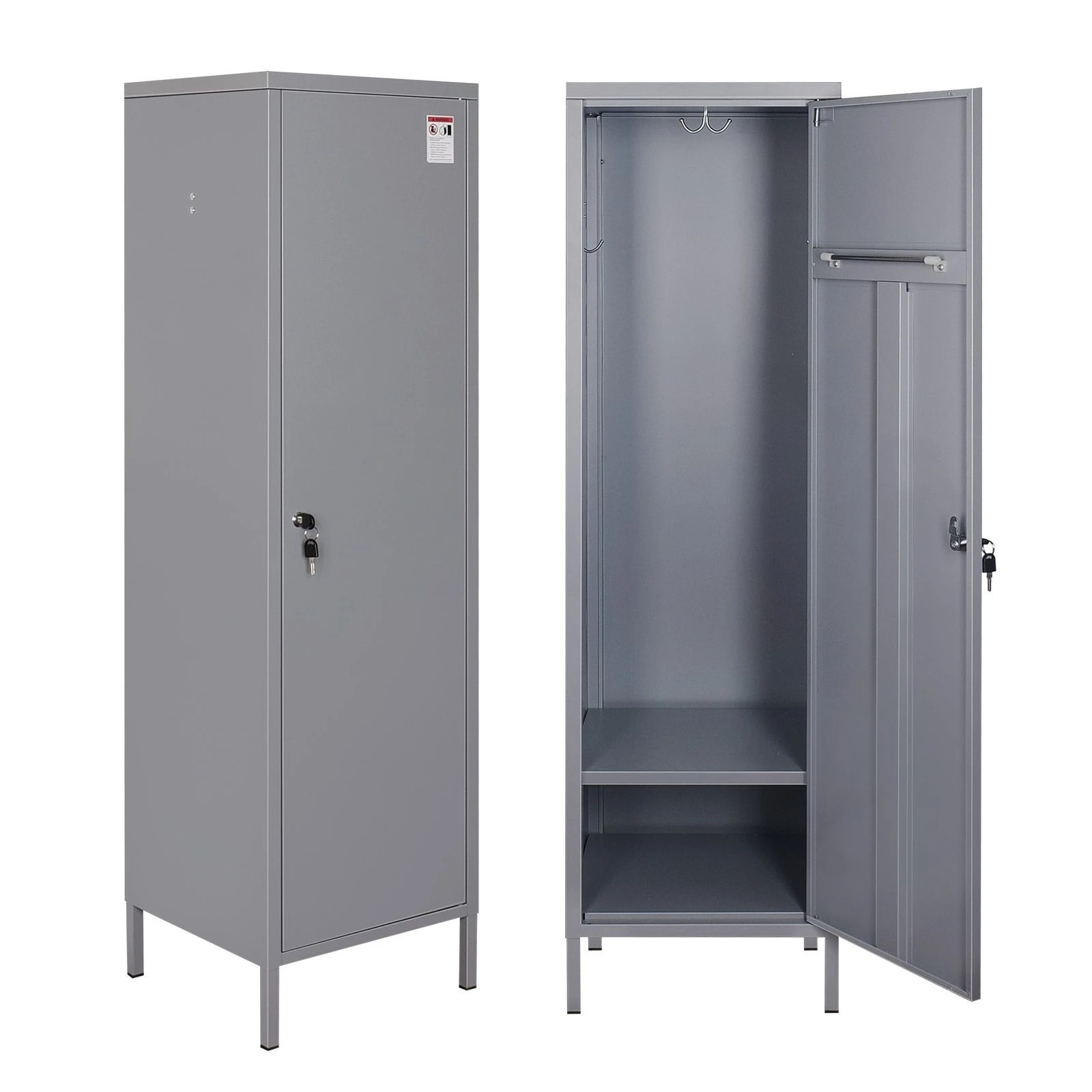 2 Ausway Industrial Metal Locker Cabinet 138cm Lockable Steel Storage Unit with Hanging Hooks, 2 of 7