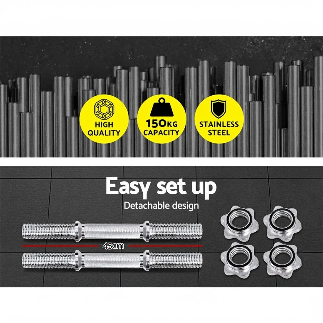 5 Everfit 45cm Dumbbell Bar - Silver, 5 of 6