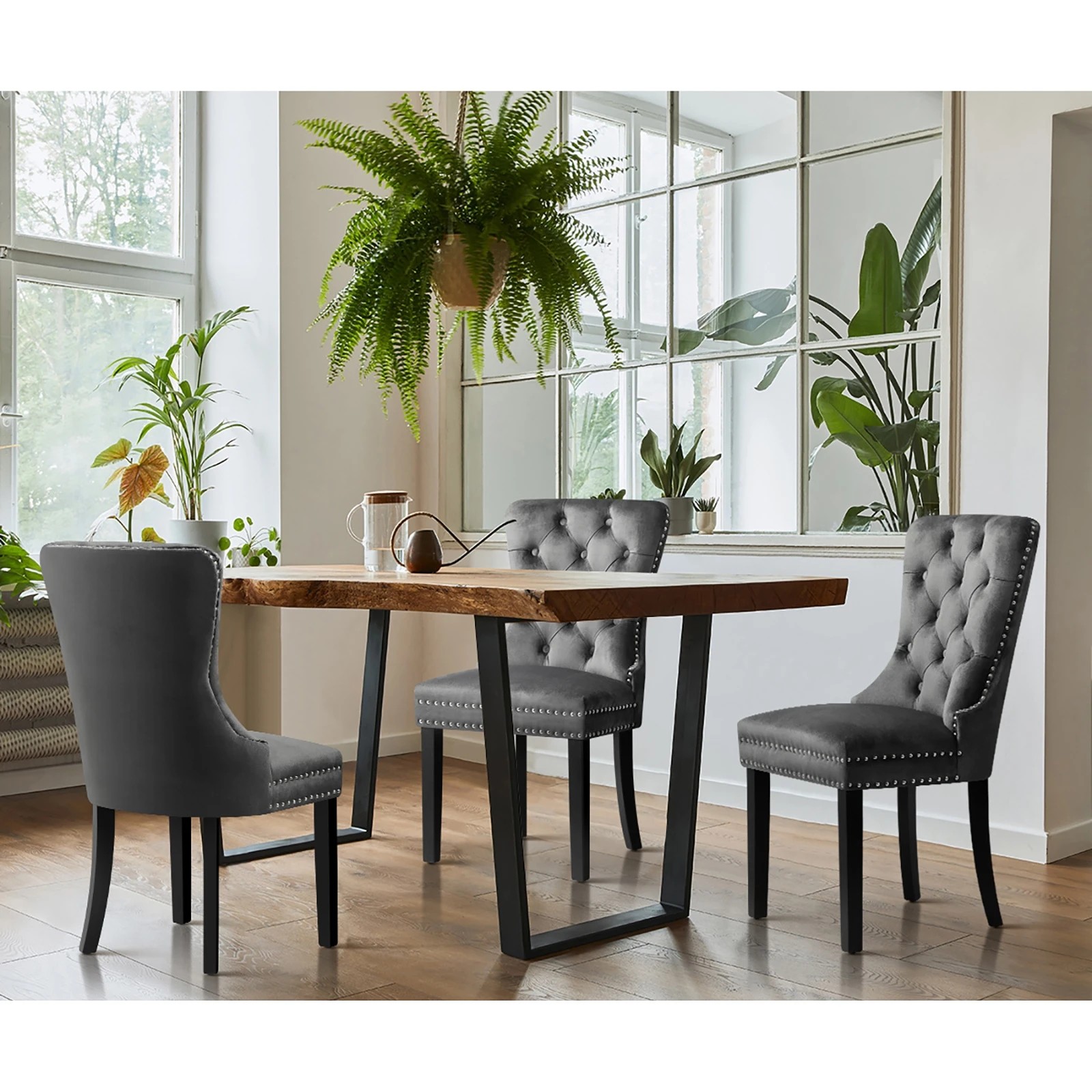 3 Oikiture 4x Velvet Dining Chairs Upholstered French Provincial Tufted - Grey, 3 of 8