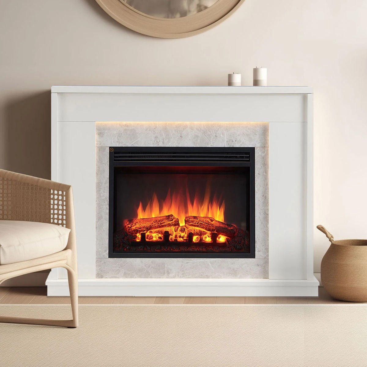 1 Moda Living Jade Electric Fireplace Heater White Mantel Suite - White, 1 of 5