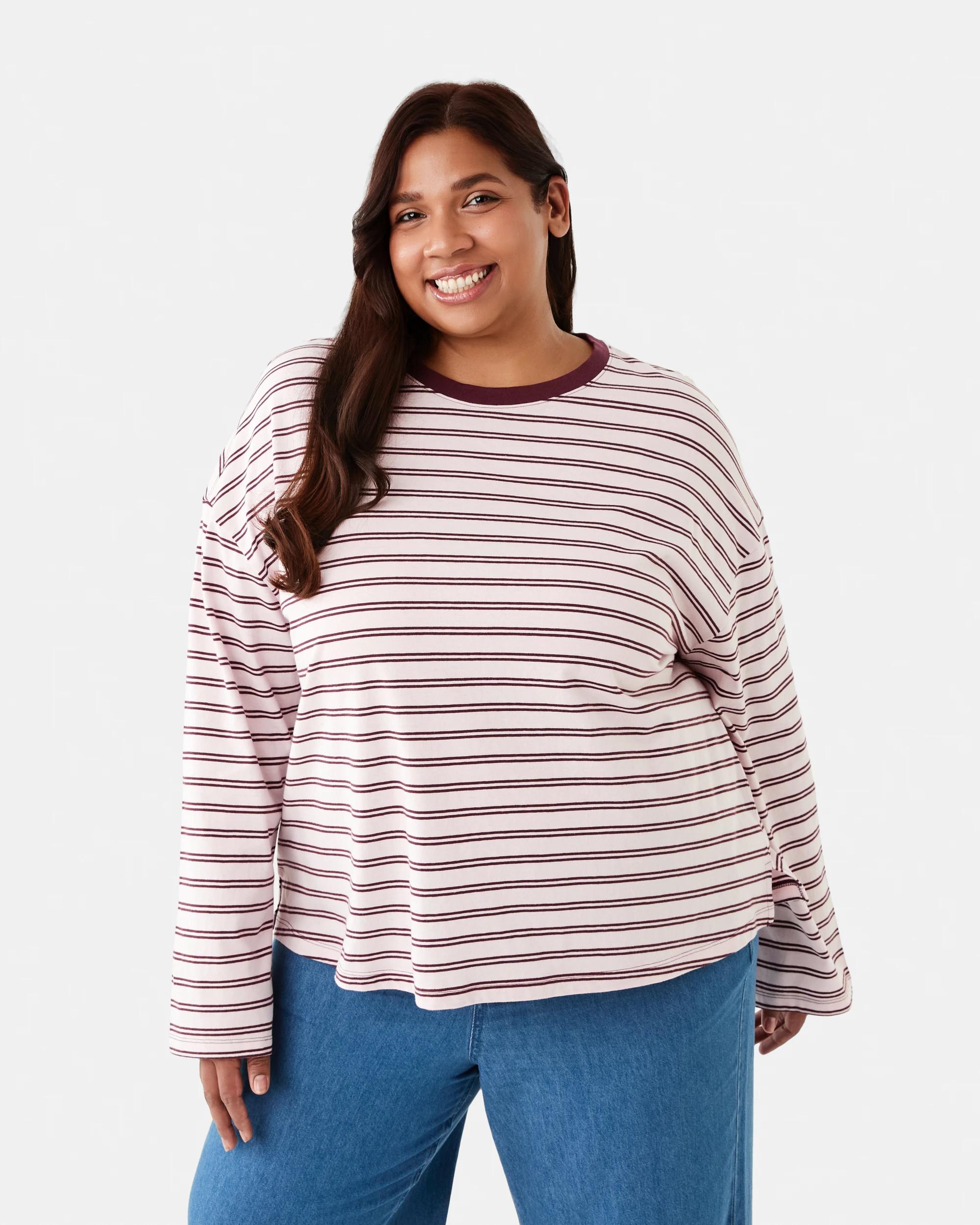 1 Curve Long Sleeve Stripe T‑shirt Pink Strp, 1 of 7