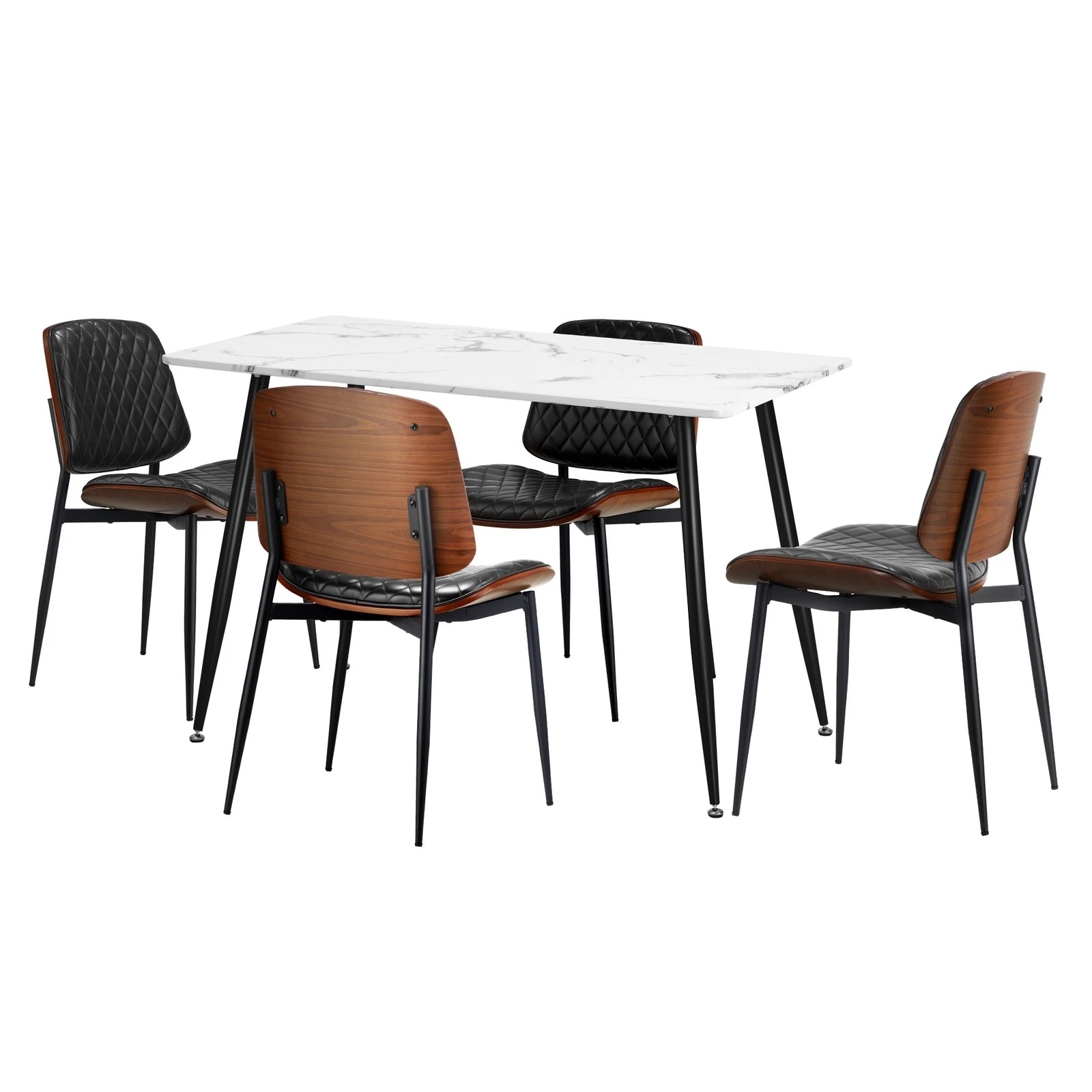 9 Oikiture 120cm Rectangle Dining Table with 4PCS Dining Chairs PU - Black, 9 of 9