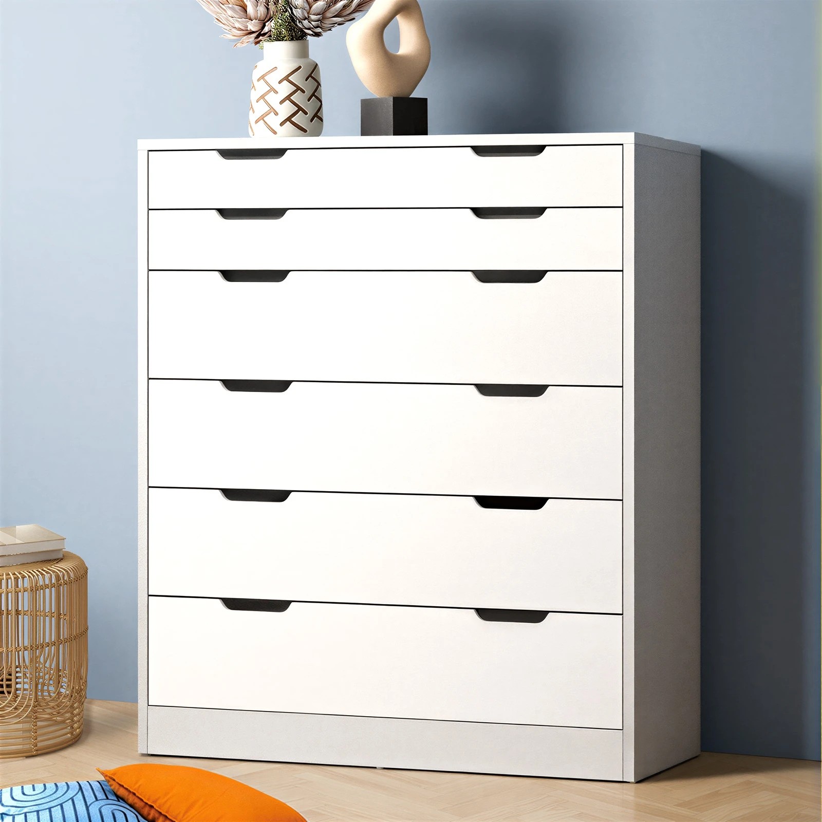 3 Oikiture Chest of Drawers 6 Drawer Tallboy Dresser Storage Cabinet - White, 3 of 8
