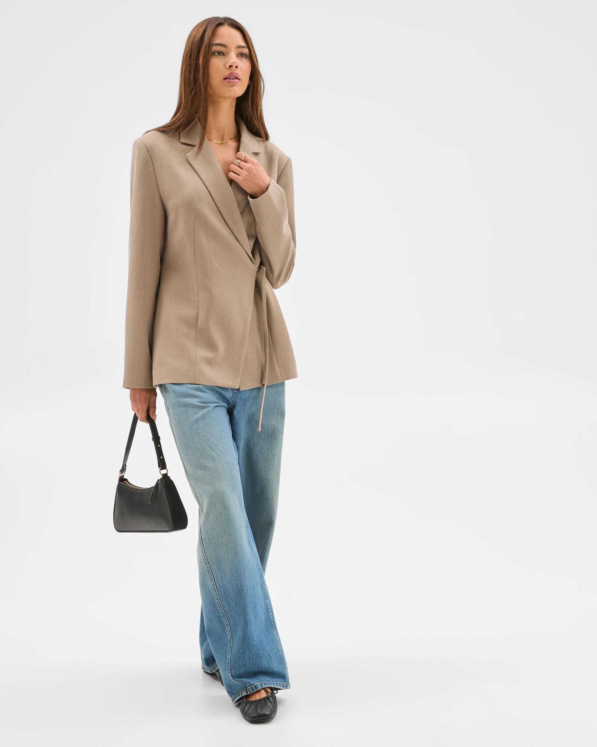 2 Lily Loves Wrap Tie Detail Blazer COCOA MARLE, 2 of 6