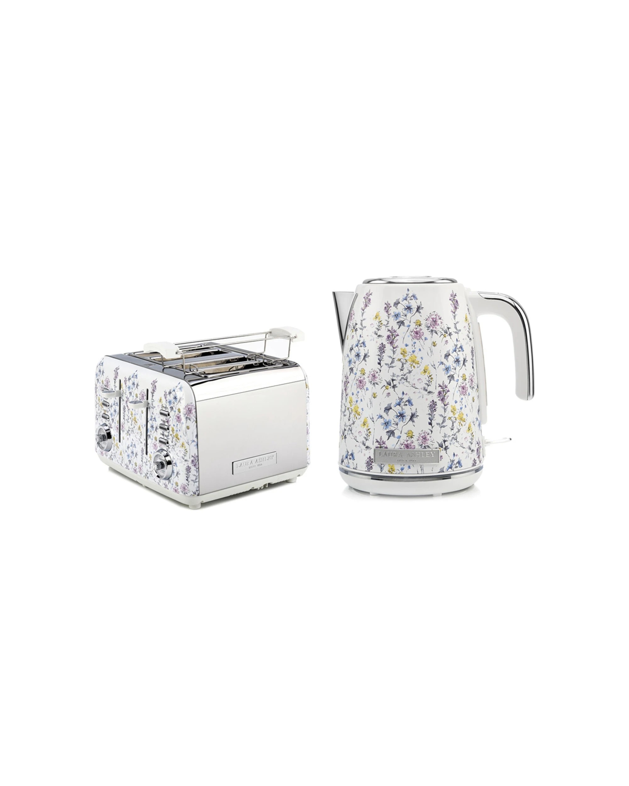 1 Laura Ashley 1.7L Jug Electric Kettle And 4 Slice Toaster Combo Wild Meadow - White, 1 of 8