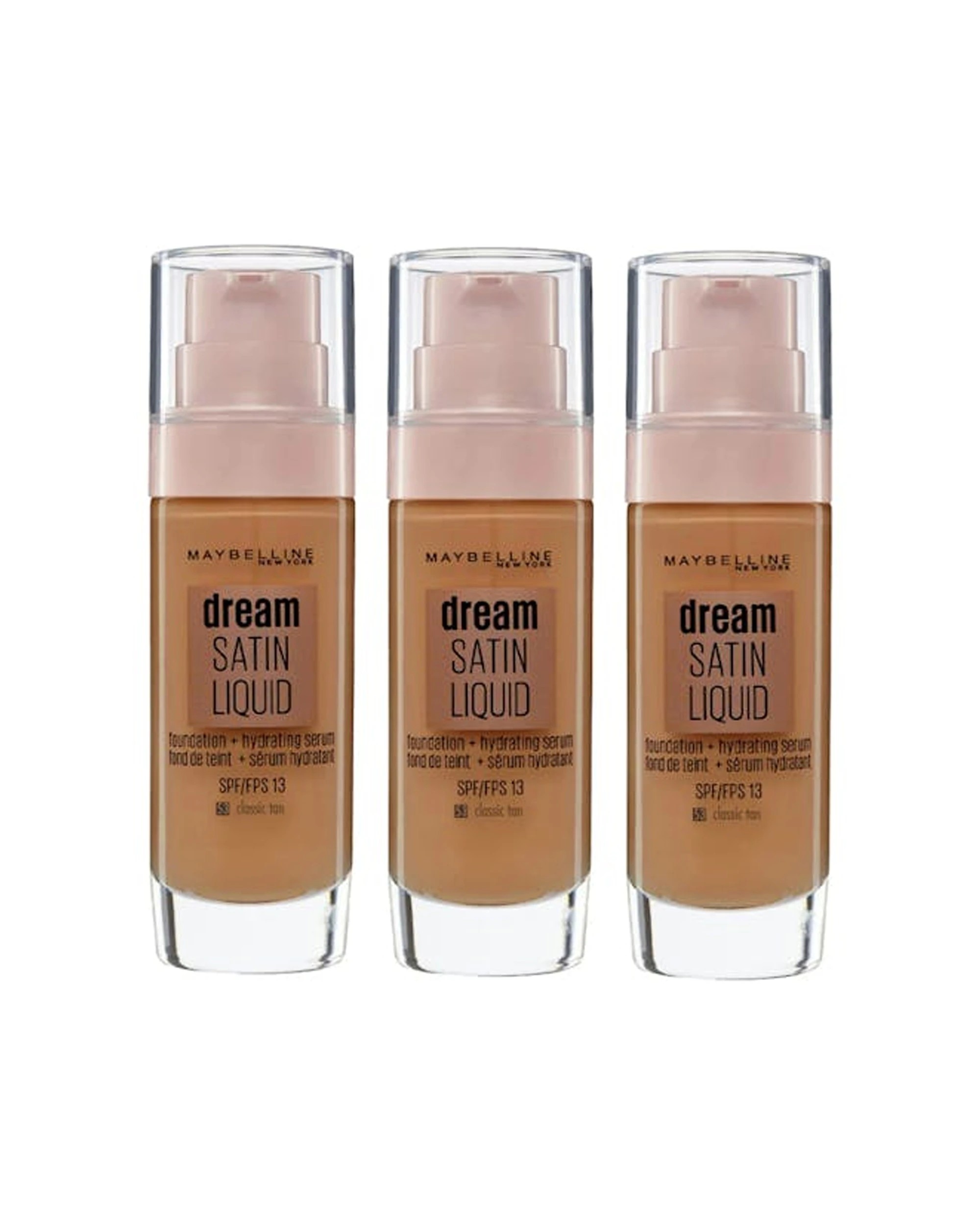 1 Maybelline 3pc Dream Satin Liquid Face Foundation Classic Tan 30ml - Brown, 1 of 1