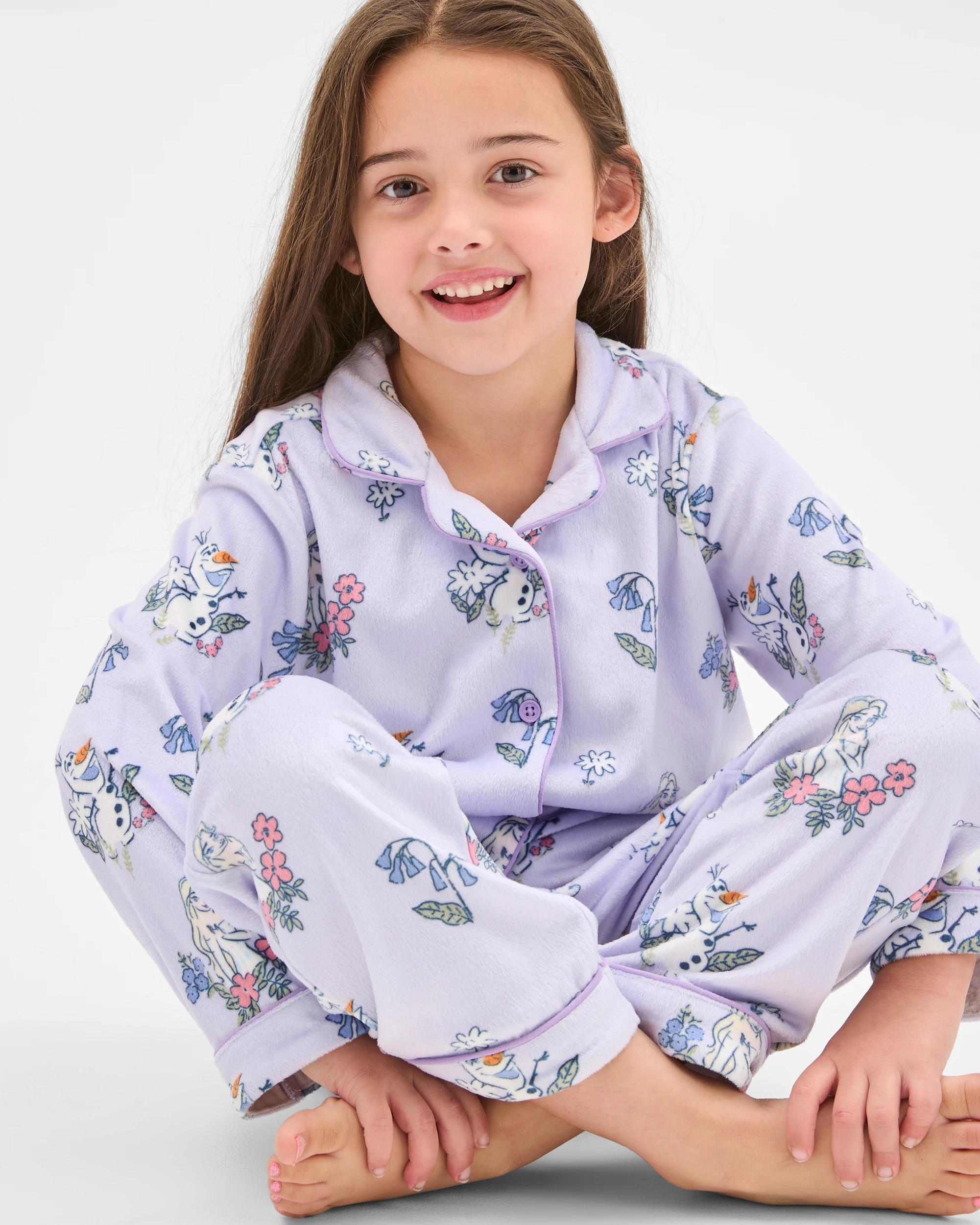1 Disney Frozen Younger Girls Button Through Fleece Pyjama Set FROZEN, 1 of 7