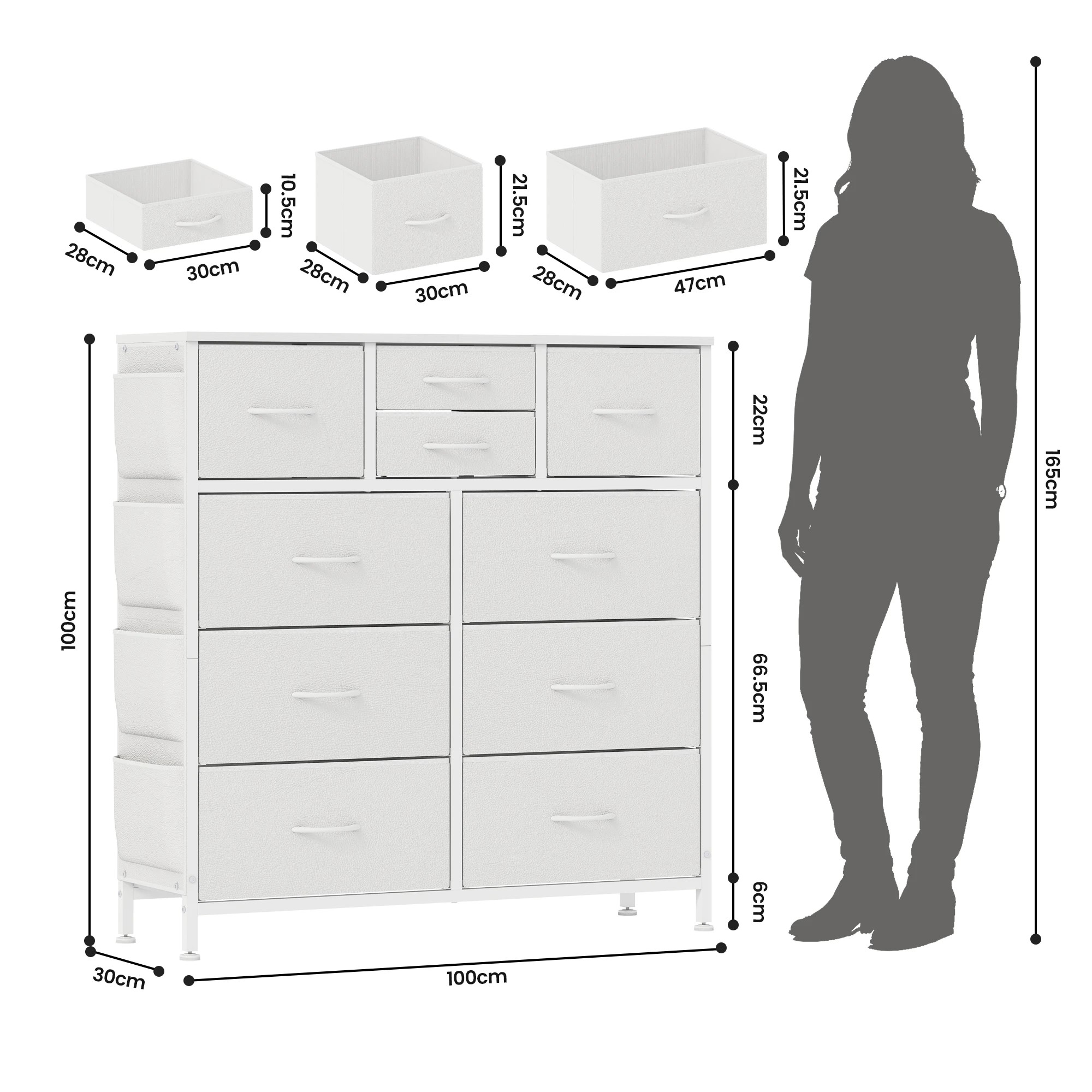 3 Advwin PU Dresser with 10 Drawers & Side Pockets - White, 3 of 8