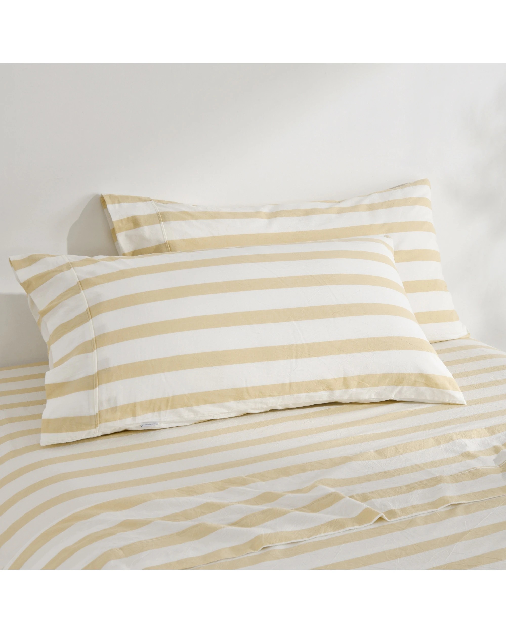 1 Dreamaker Twin Pack Cove Yarn Dyed Washed Cotton Striped King Pillowcase - Sand, 1 of 6