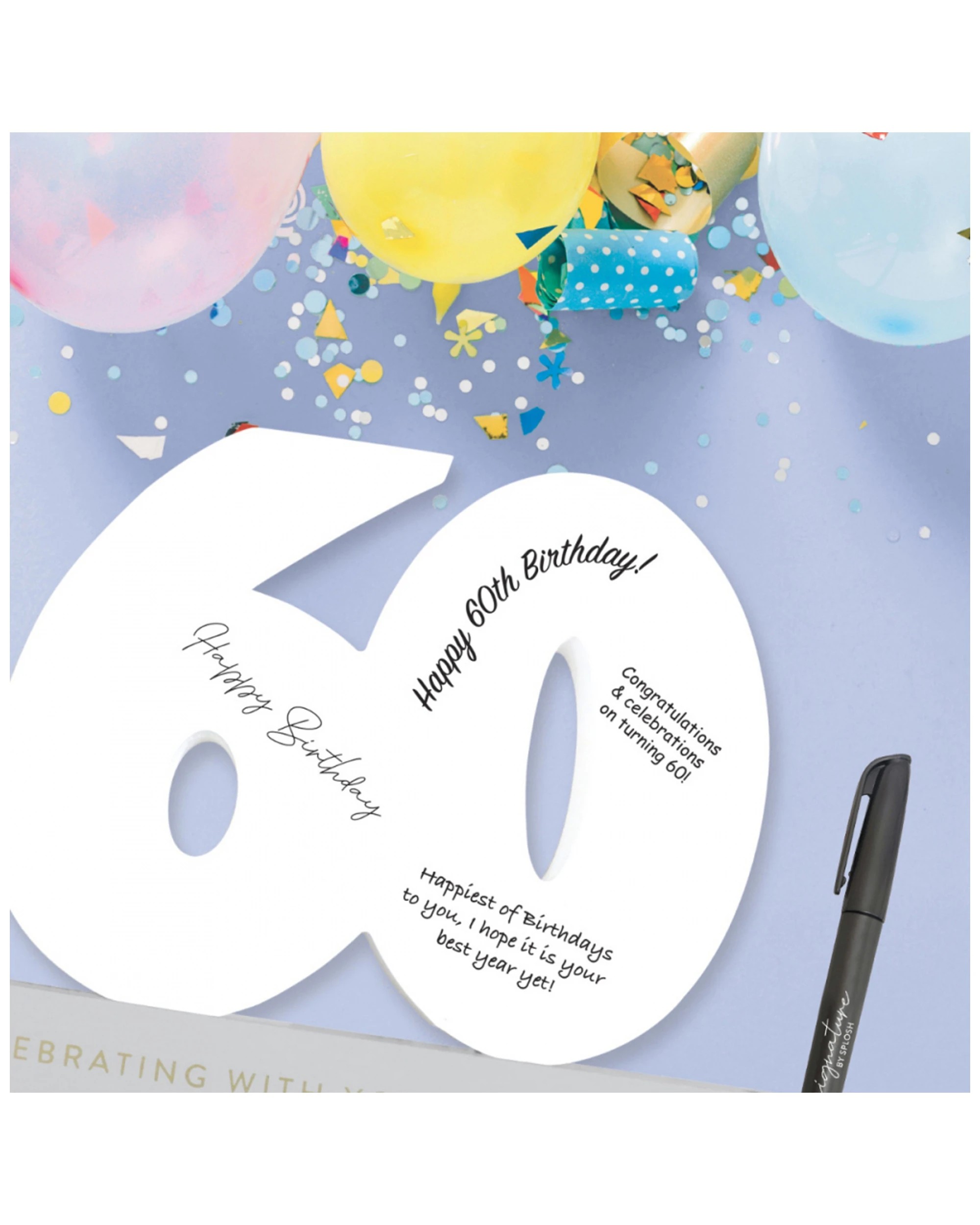8 Splosh 60th Birthday Wooden Signature Number W/ Marker Keepsake 29x21cm White
 - White, 8 of 8