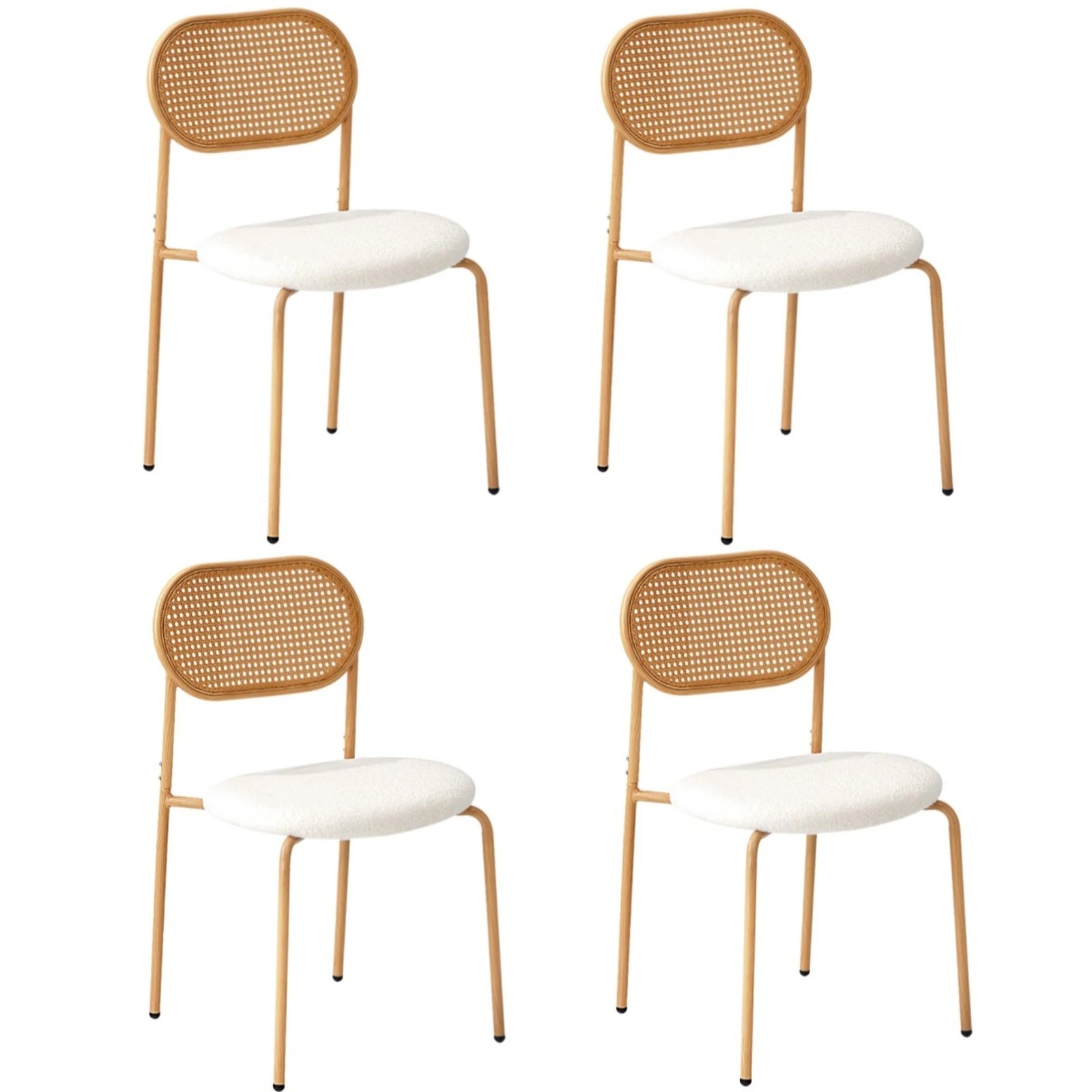 2 Oikiture 4PCS Dining Chair Accent Chairs Rattan Furniture Sherpa - White, 2 of 9