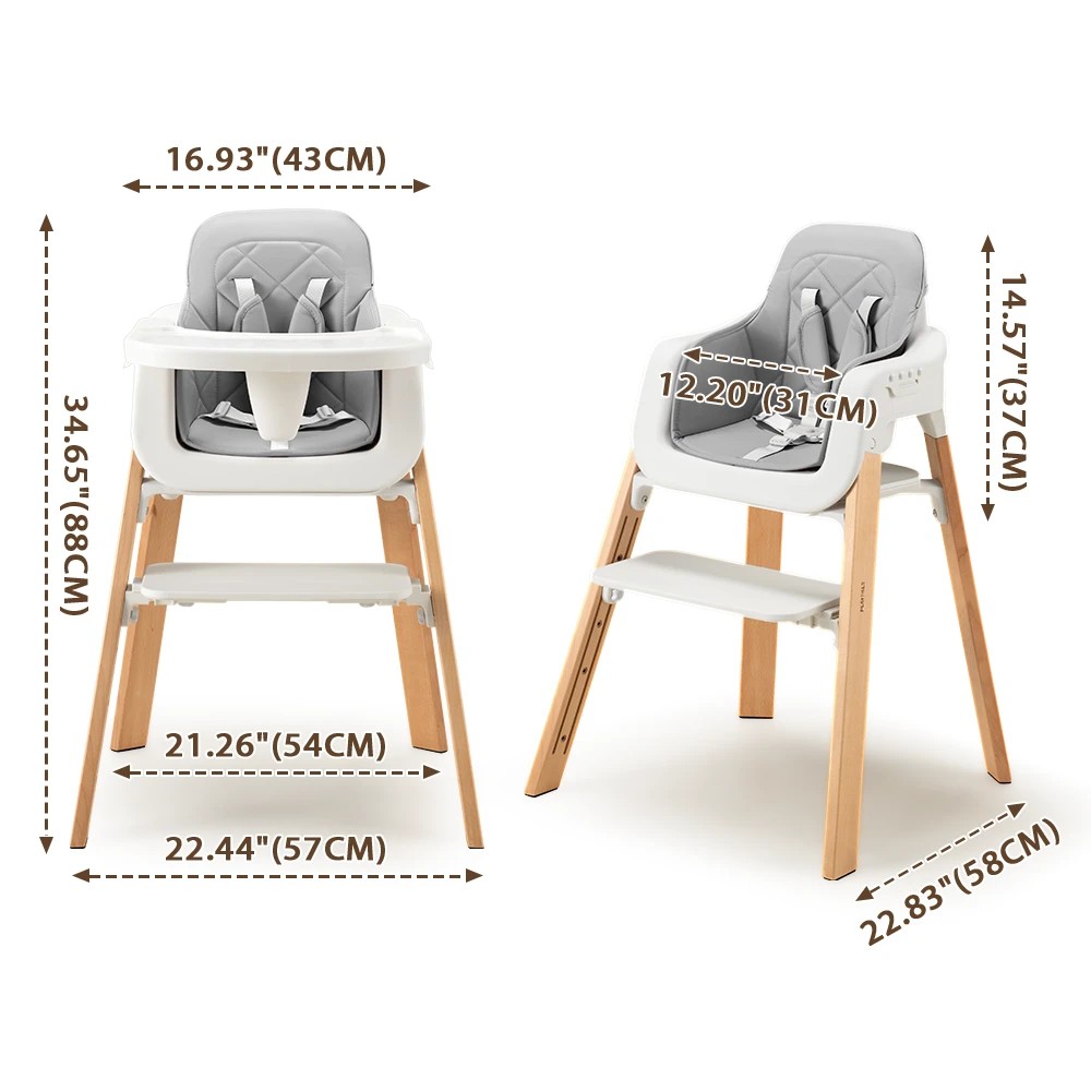2 PlayPals Baby High Chair 3-In-1 Feeding Seat Adjustable Tray and Footrest - Grey, 2 of 3