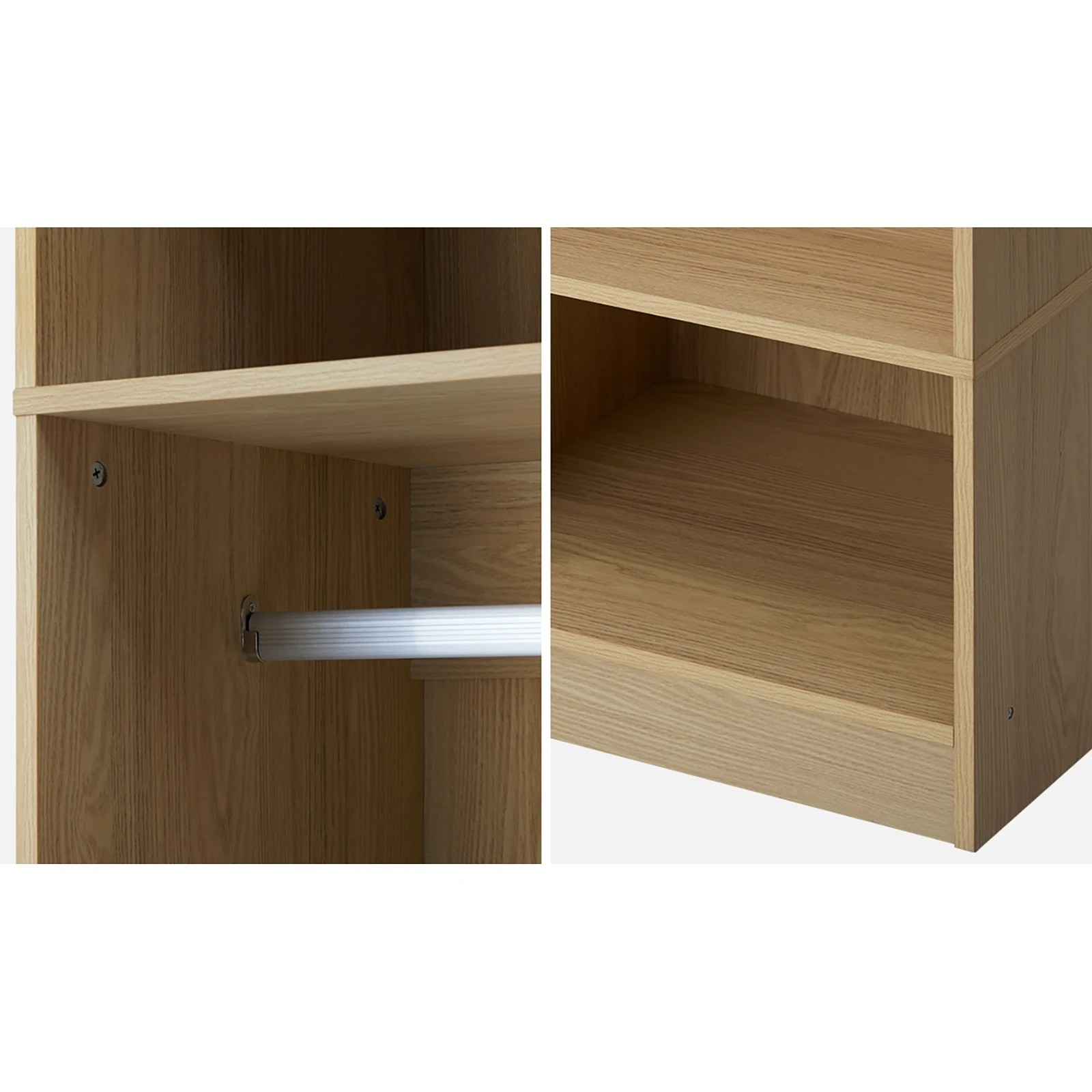 4 Oikiture Open Wardrobe Shelf Unit Clothes Storage 3 Shelves Hanging Rail
 - Natural, 4 of 10