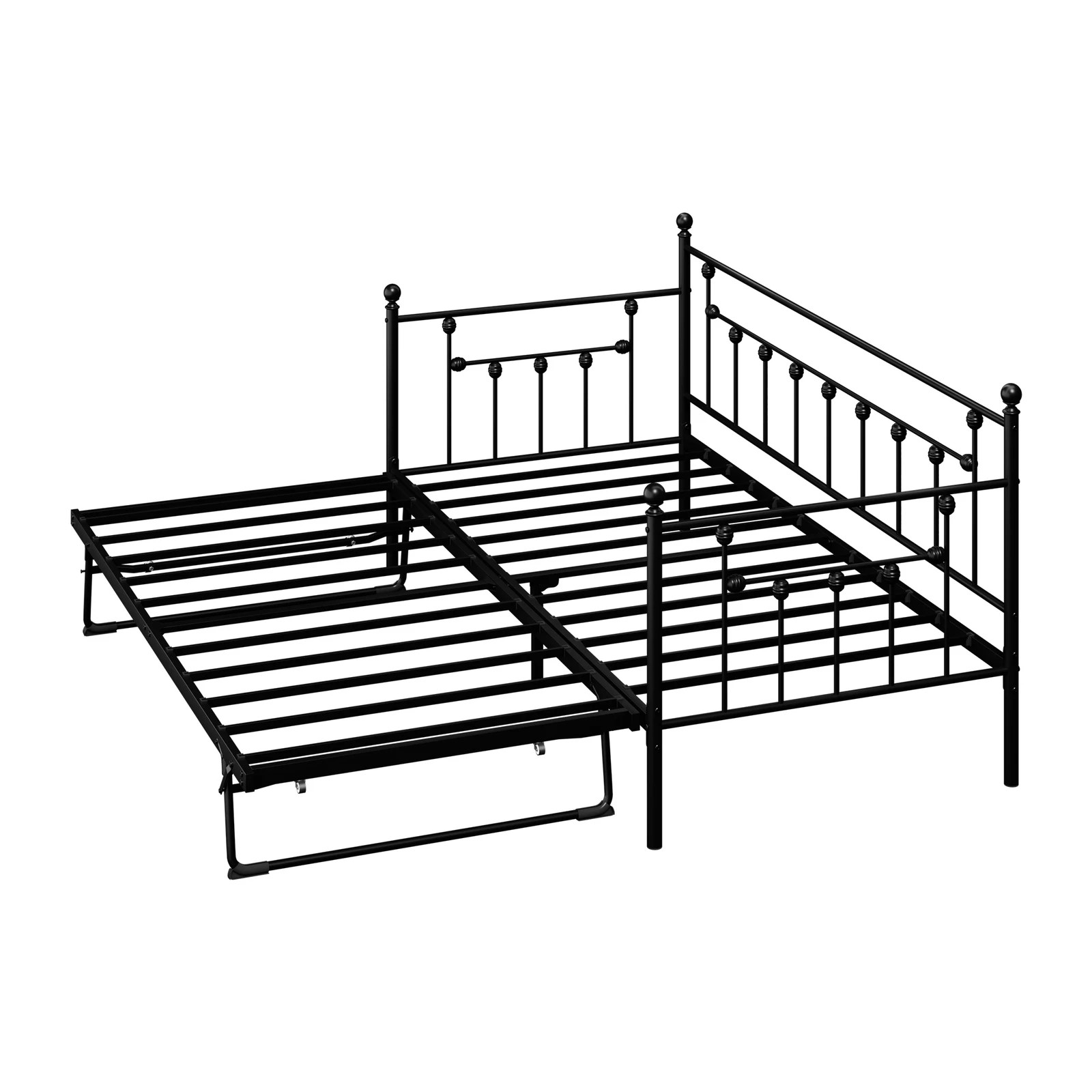8 Oikiture Trundle Bed Frame Daybed Single Size Base Metal 2x Single Beds - Black, 8 of 8