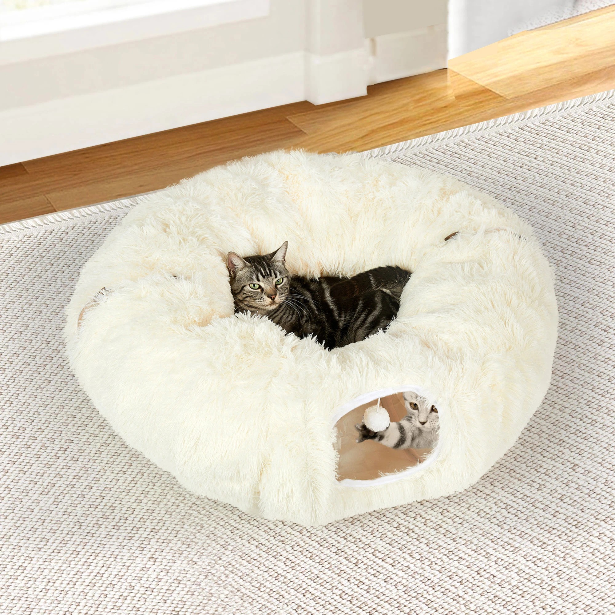 7 Pawz Cat Tunnel Soft Mat Foldable Funny Exercise Plush Kitten Play Tube Beige, 7 of 8