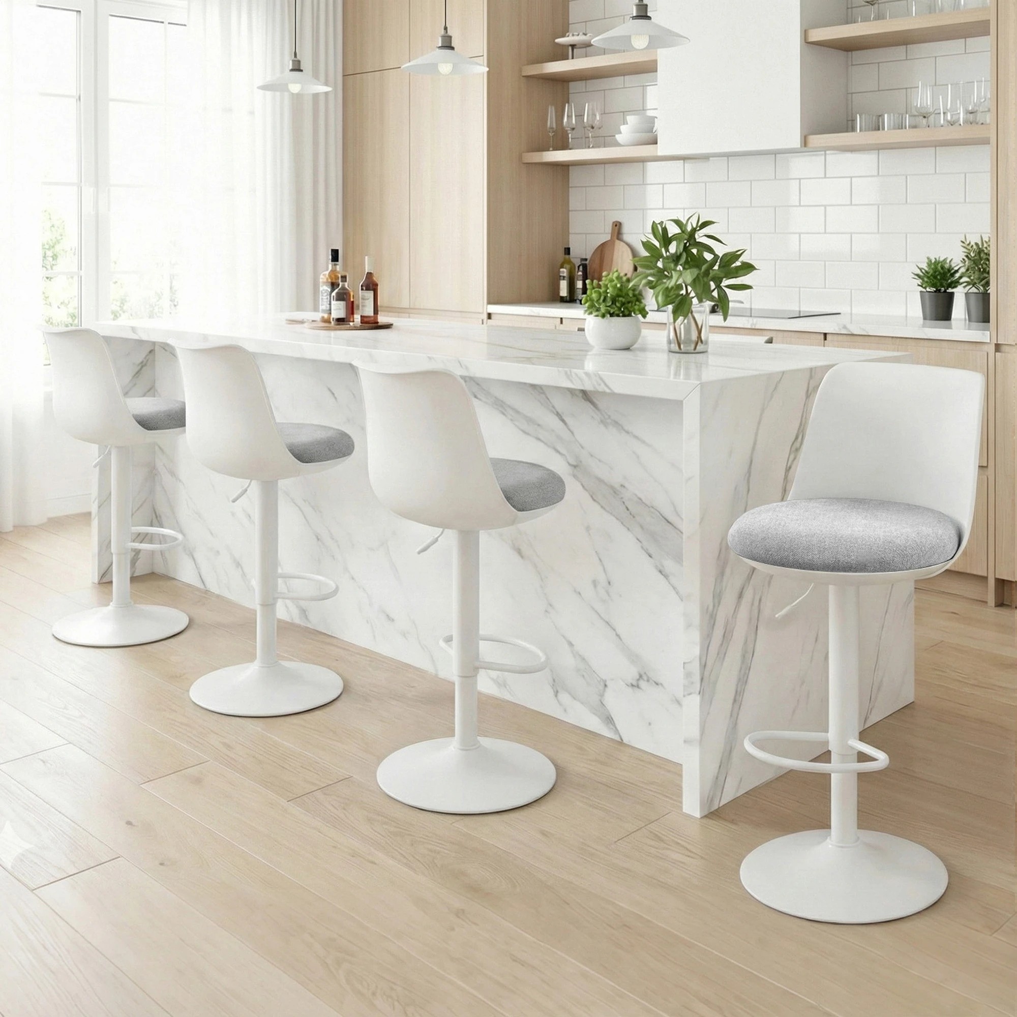 6 Artiss 4x Bar Stools Kitchen Swivel Gas Lift Counter Dining Chair Curved - White, 6 of 6