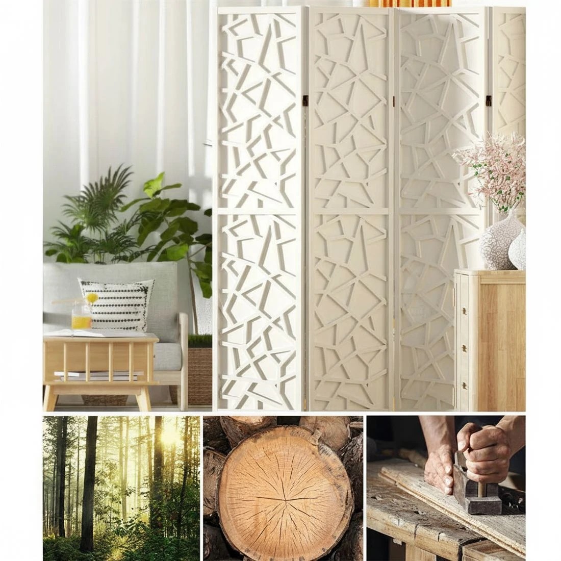 5 Artiss 6 Panel Room Divider Screen 244x170cm Clover - White, 5 of 7