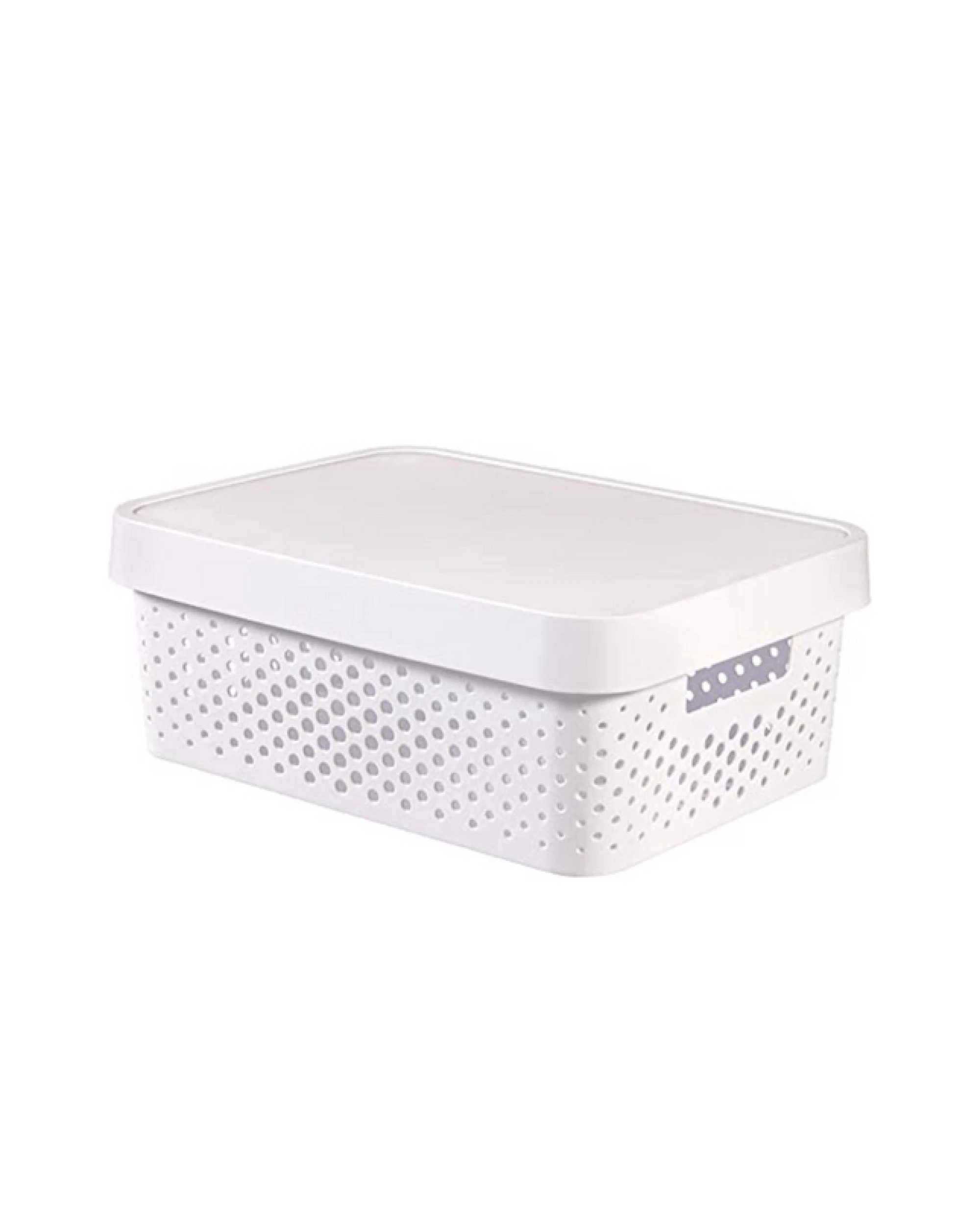 1 BR Home Plastic Storage Basket Container with Lid - 11L Capacity, Dot Pattern - Set of 16, 1 of 1