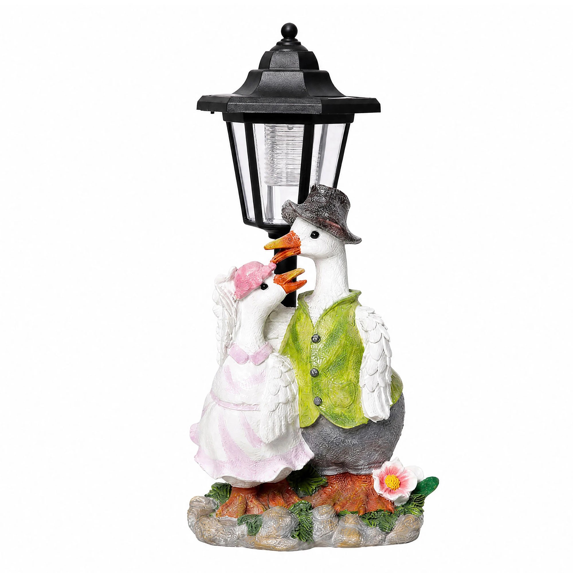 2 Emitto Duck Statue Solar Light Garden Resin White Green Pink, 2 of 8