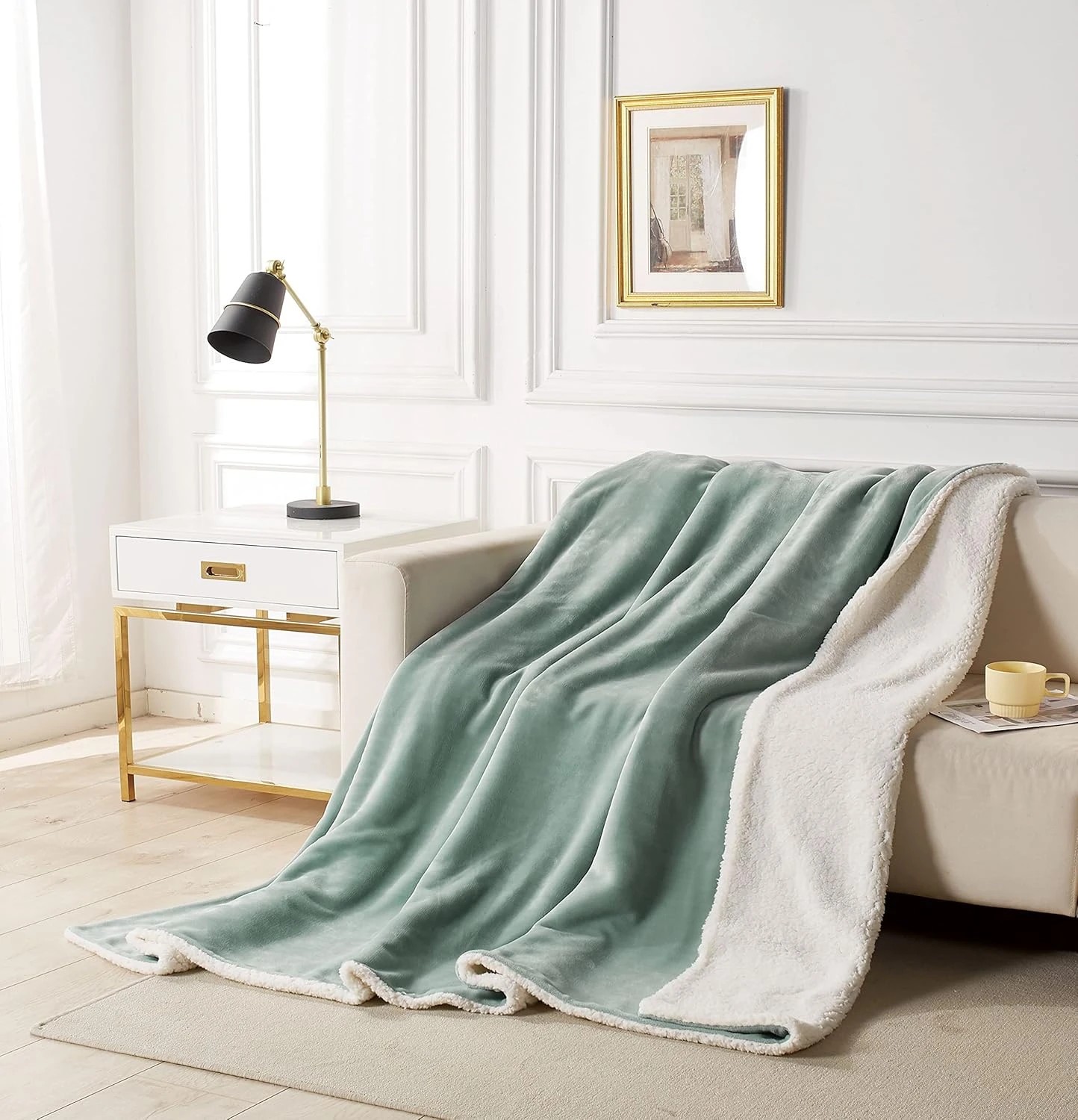 3 Gioia Casa 2-in-1 Teddy Sherpa Quilt Cover Set Warm Reversible - King Bed - Sage, 3 of 9