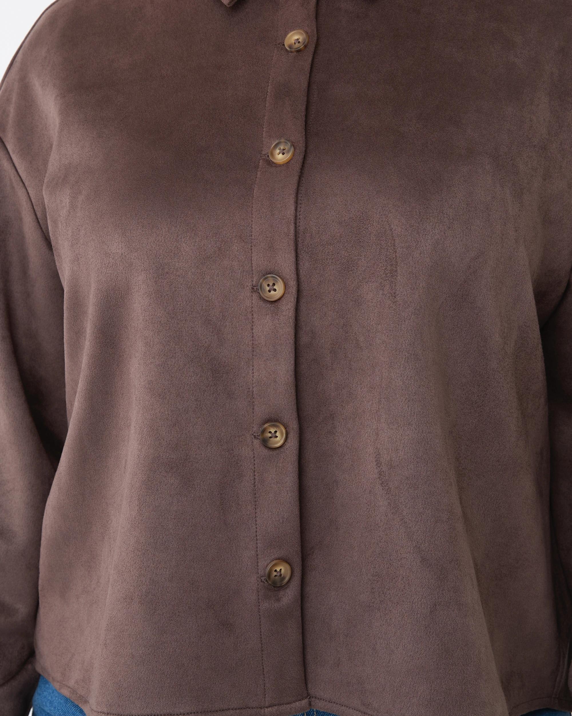 6 Long Sleeve Suedette Shirt Choc Plum, 6 of 10