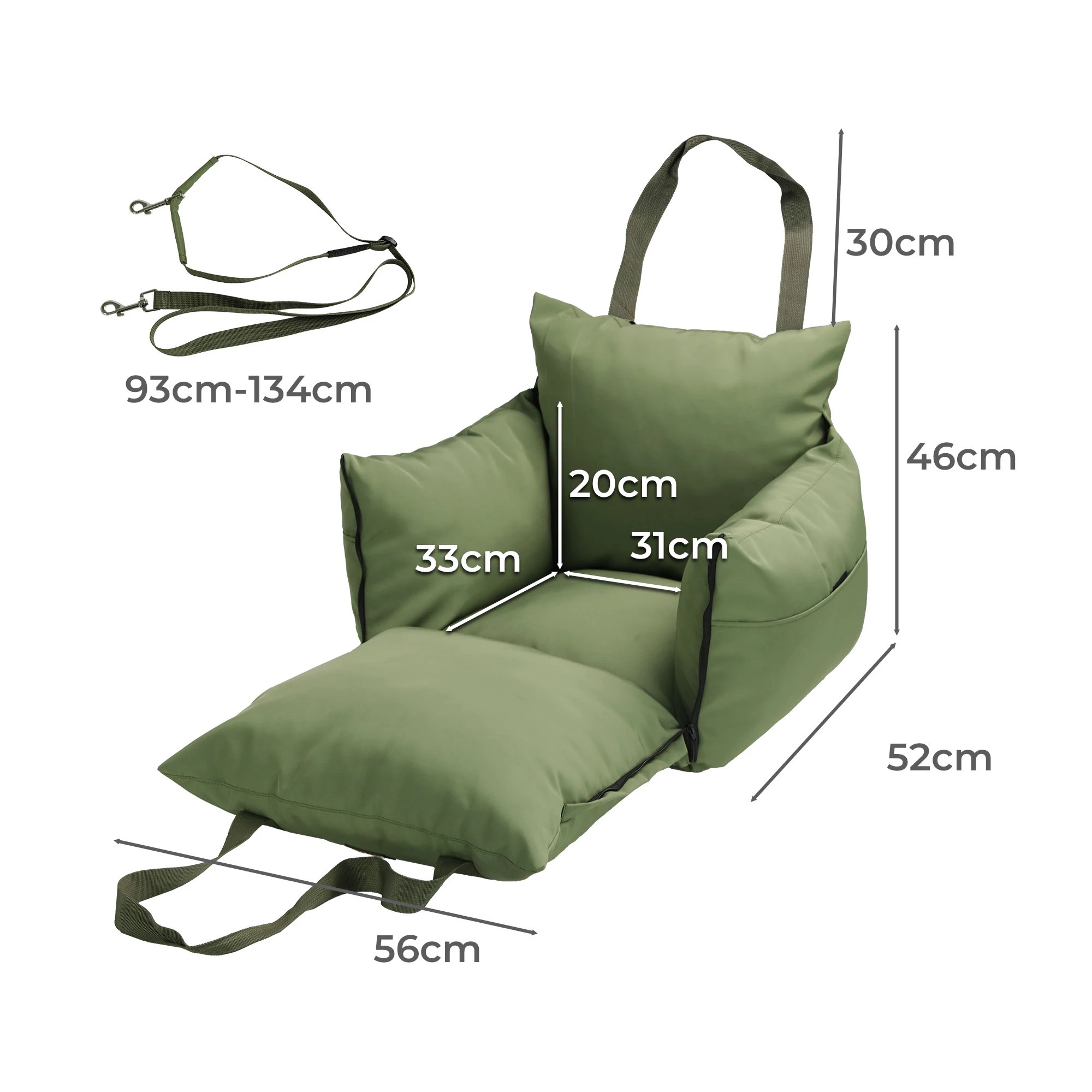 3 Pawz Washable Dog Car Seat Booster - Green, 3 of 7