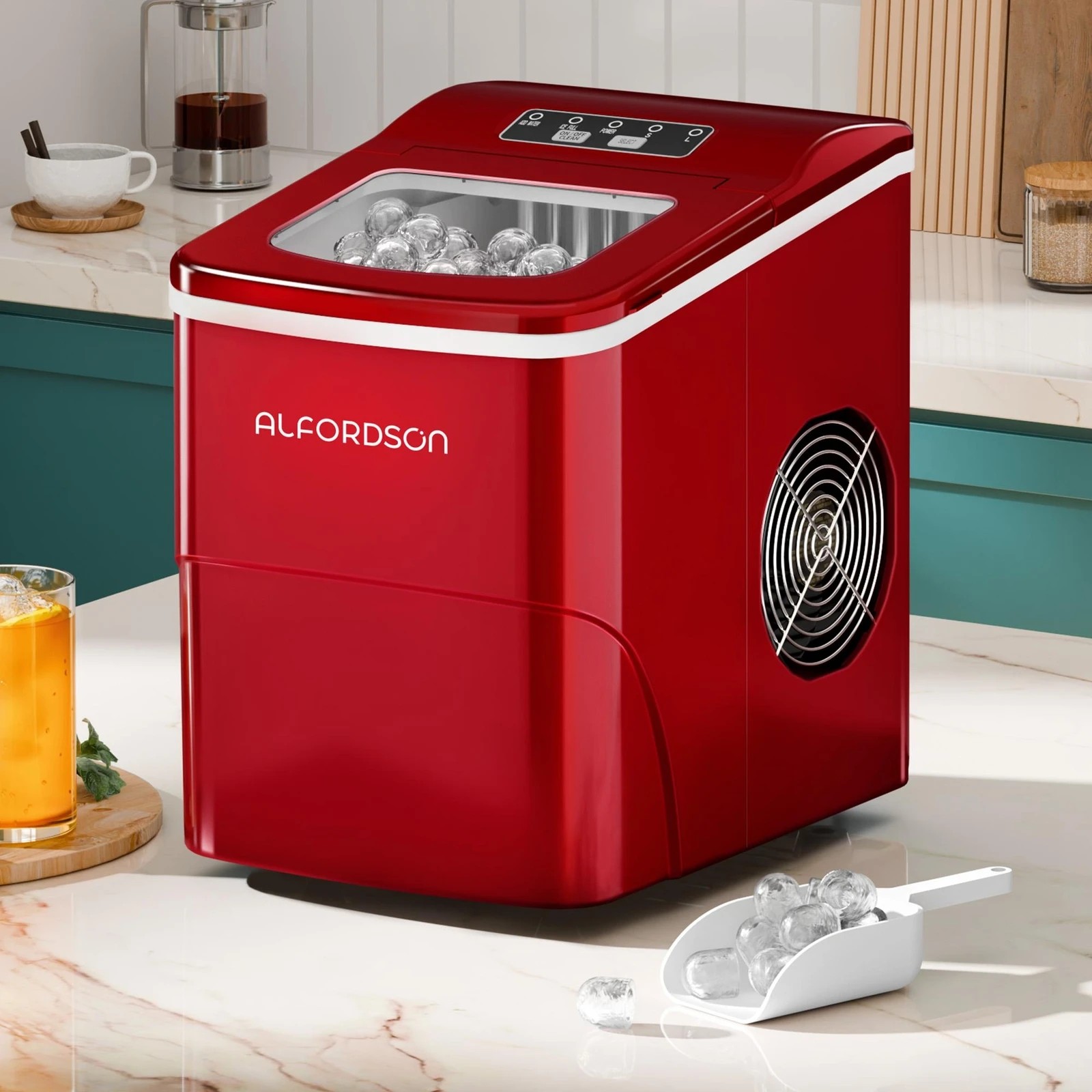 2 Alfordson Ice Maker Machine Commercial Portable 12kg Ice Cube Tray 2.2L - Red, 2 of 10