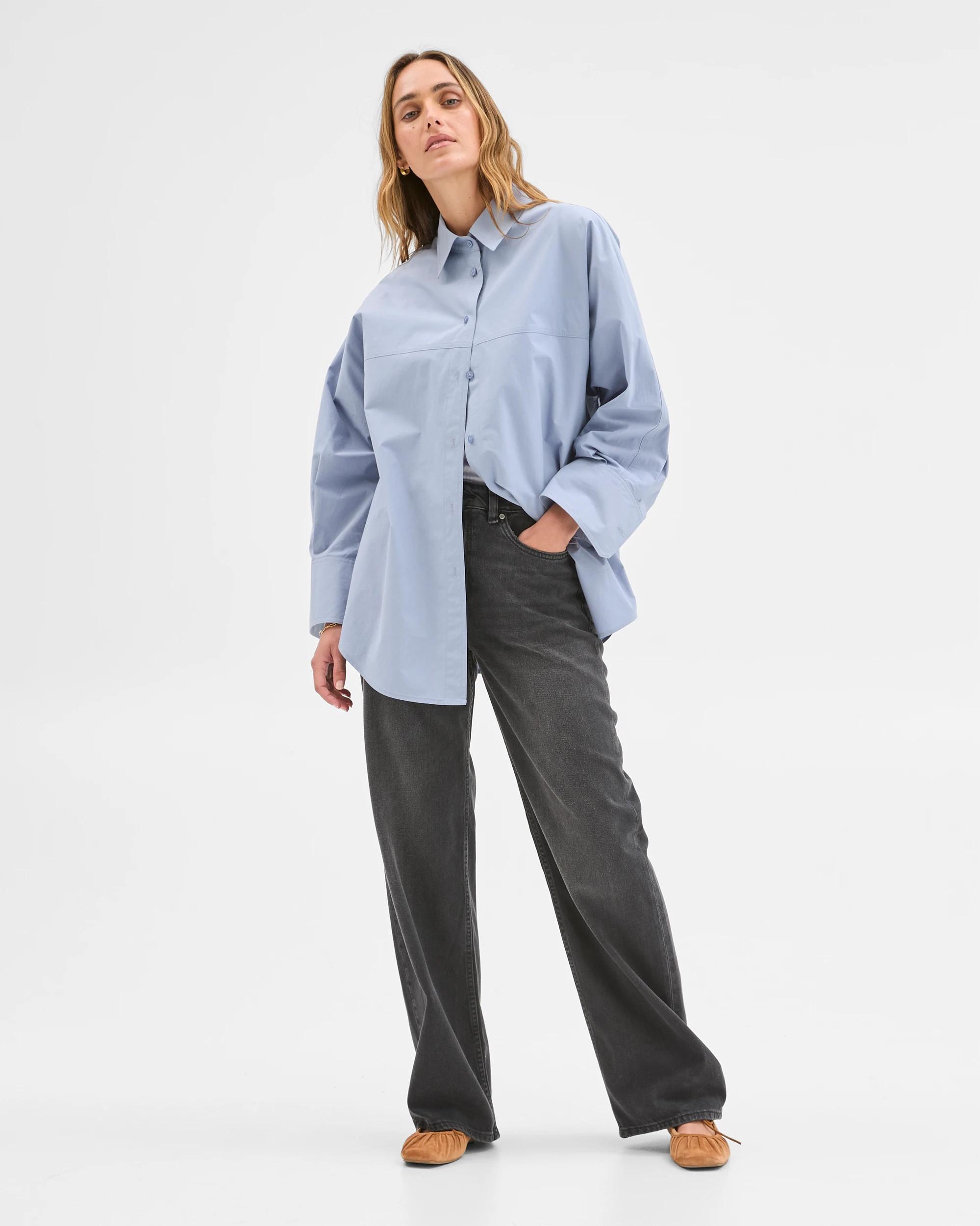 1 Target Woman Australian Cotton Long Sleeve Seam Shirt DUSTY BLUE, 1 of 9