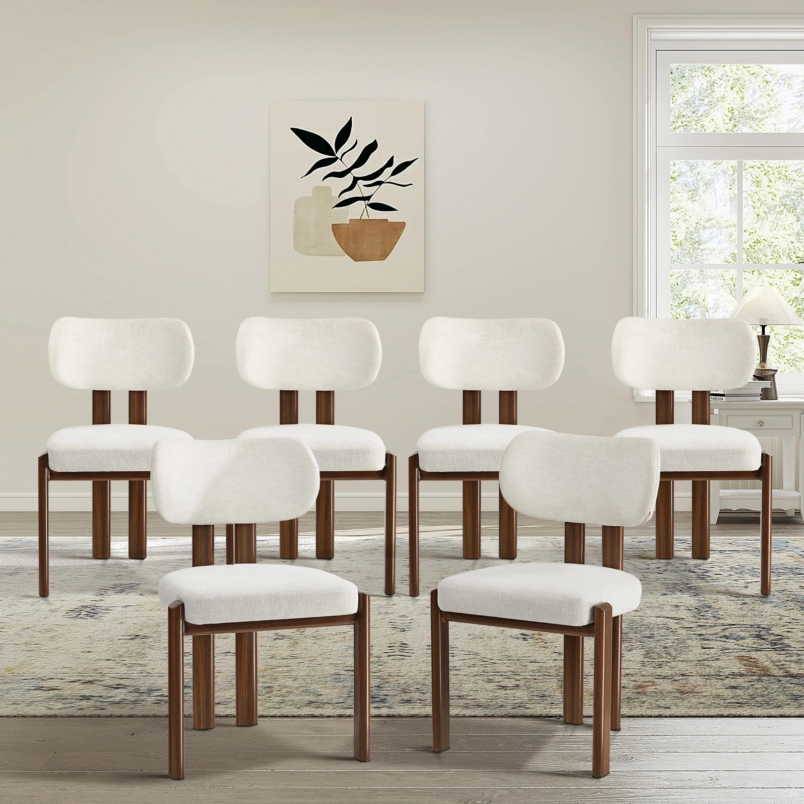 3 Oikiture Set of 6 Dining Chairs Linen Fabric Kitchen Padded Seat - Multi, 3 of 9