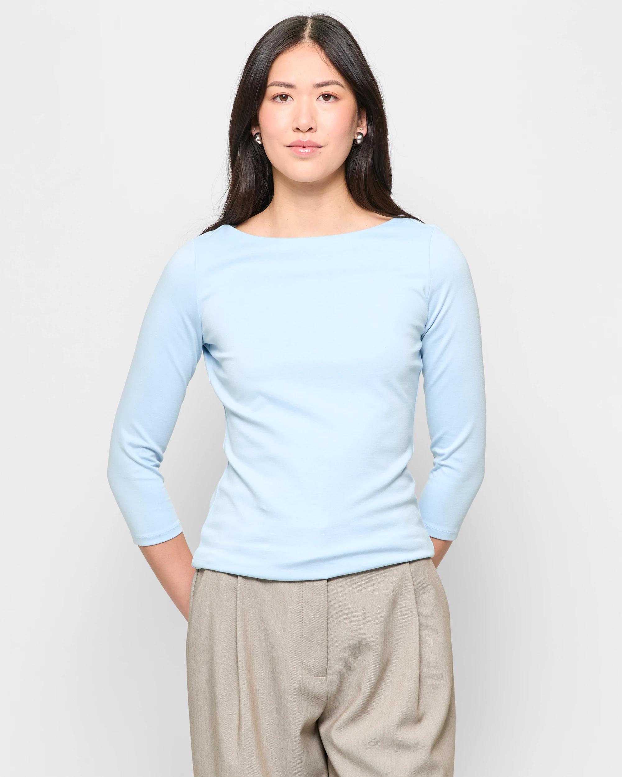 1 3/4 Sleeve Boat Neck Ponte Top - Preview SKYWAY, 1 of 5