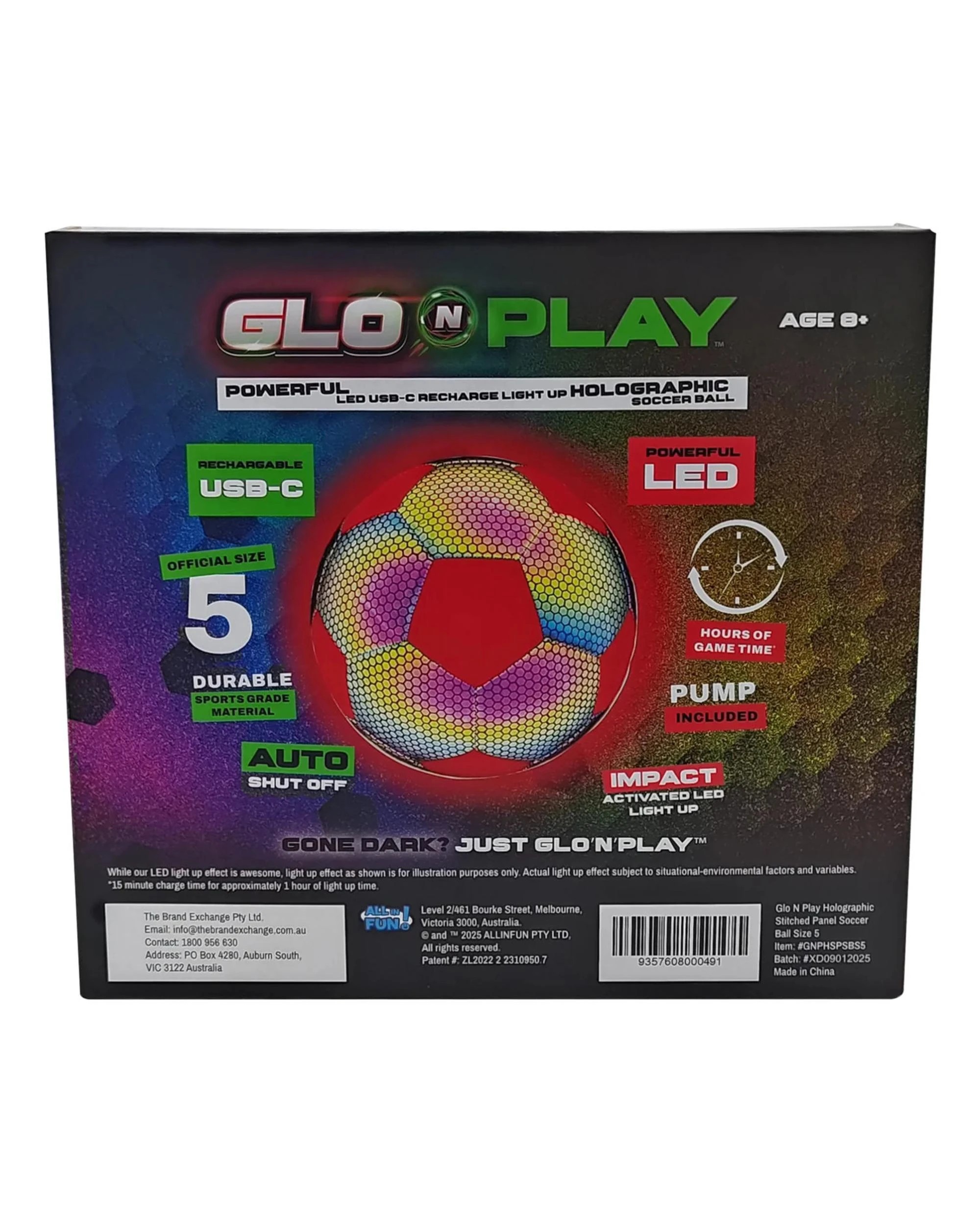 4 Glo N Play LED USB-C Recharge Soccer Ball Orange and Holographic Black - Multi, 4 of 4