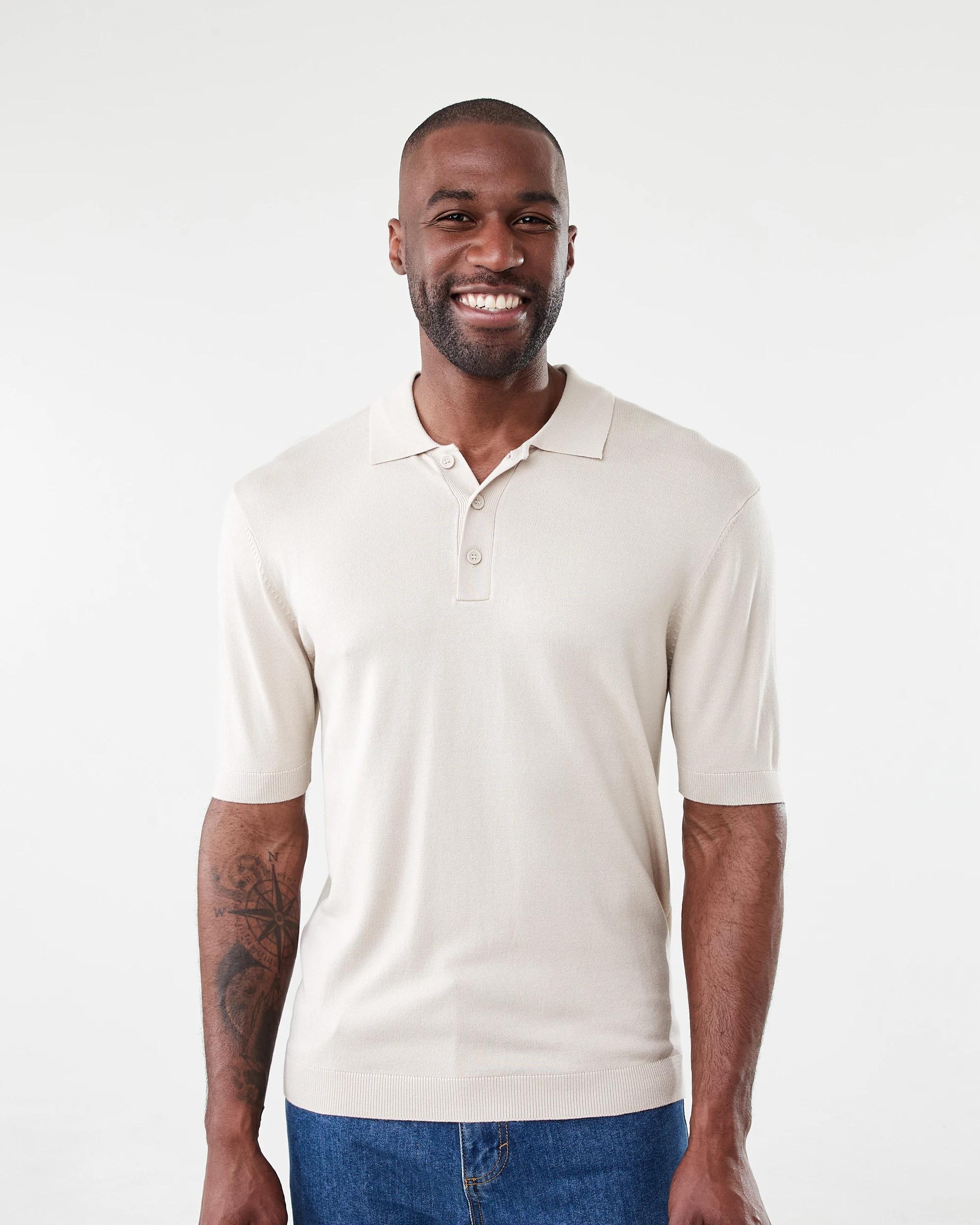 1 Button Up Knit Polo T-shirt Bge Dune, 1 of 5