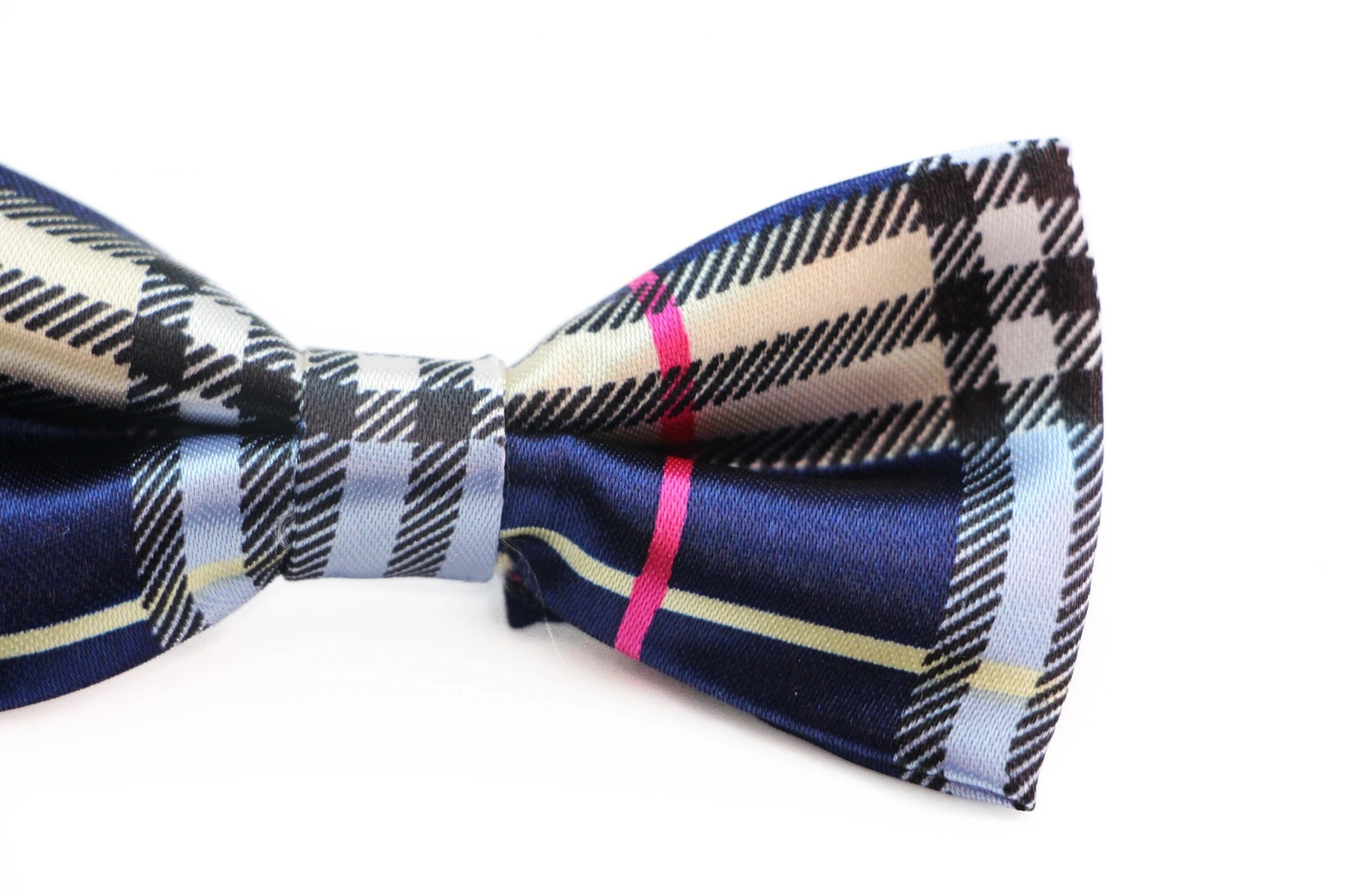 3 Zasel Boys Navy, Black, Gold & Pink Plaid Patterned Bow Tie - Multi, 3 of 4