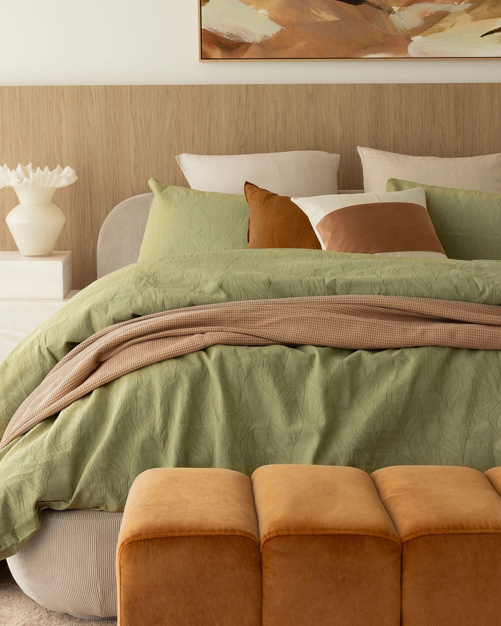 2 Bambury Acacia Jacquard Cotton-Polyester Blend  Easy Care Machine Washable  Quilt Cover Set  Pear - Queen Bed - Green, 2 of 5