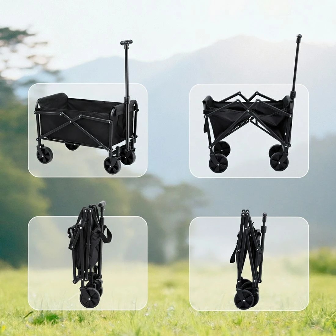 6 Gardeon Garden Cart Folding Trolley Camping Wagon Barrow Outdoor Beach - Black, 6 of 8