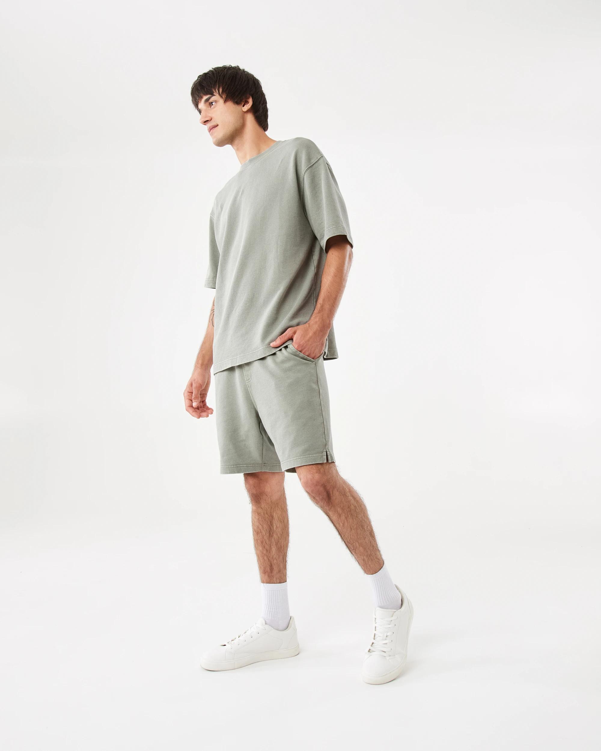 3 Elastic Waistband Washed Terry Shorts Grn Smkolv, 3 of 9