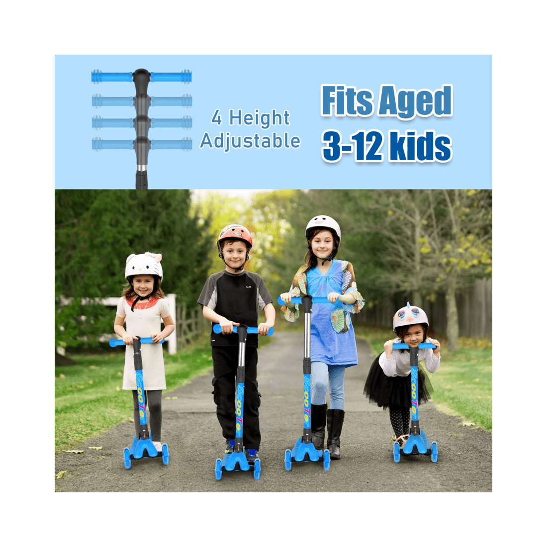 4 Advwin Foldable Kids Scooter w/ Music Light Up 3 Wheels Blue, 4 of 10