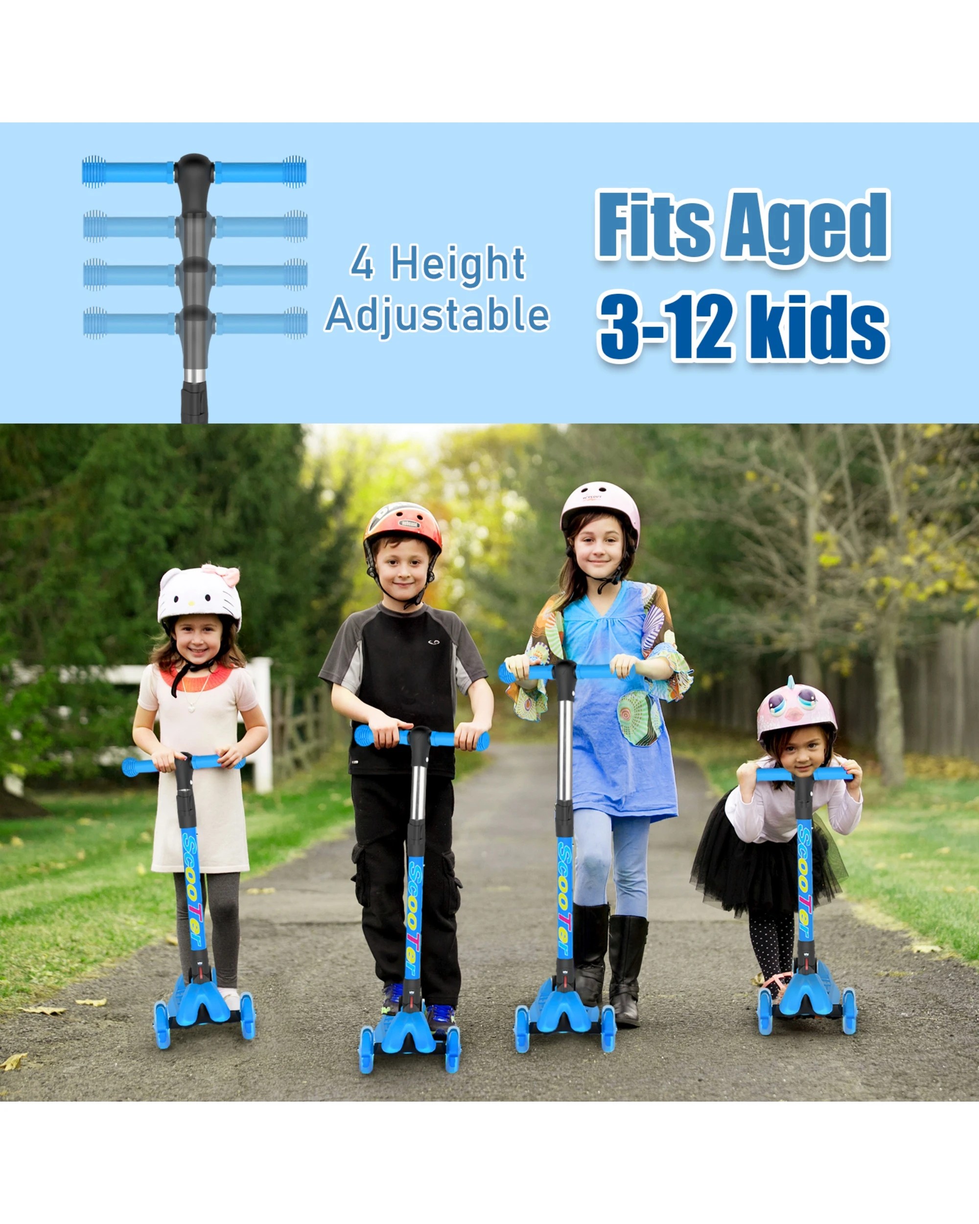 4 Advwin Foldable Kids Scooter w/ Music Light Up 3 Wheels Blue, 4 of 10