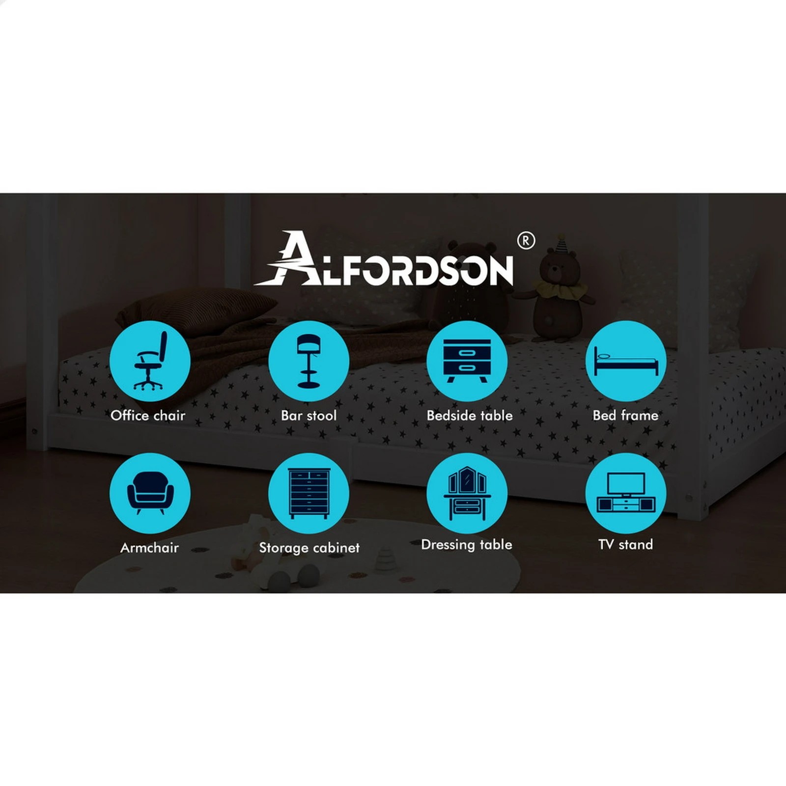 9 Alfordson Kids Bed Frame Wooden Timber Single House Frame Platform Rocco - White, 9 of 10