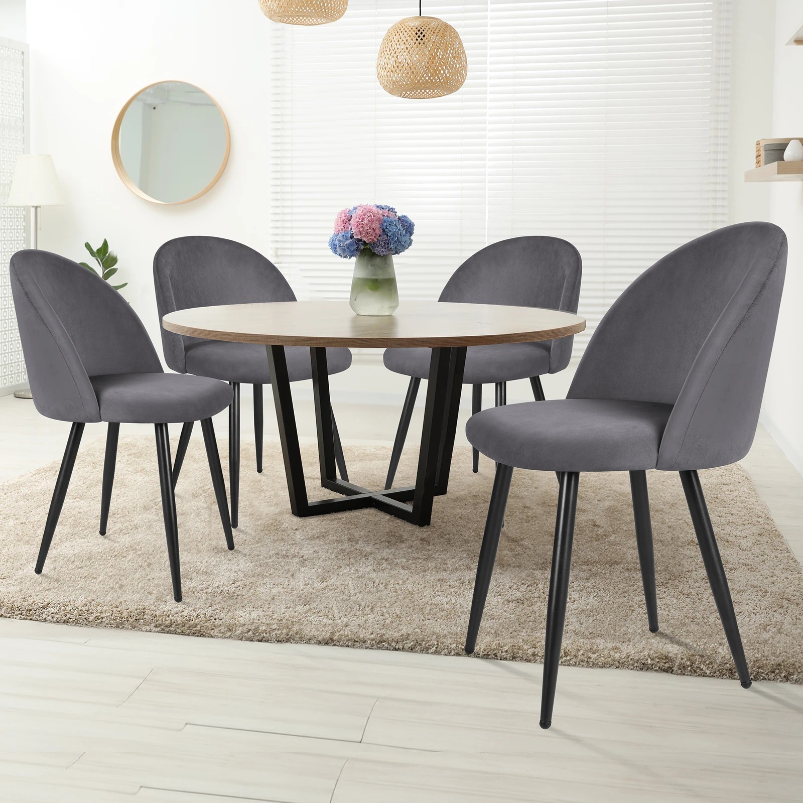 2 Alfordson 4x Dining Chairs Kitchen Accent Lounge Seat Metal Velvet - Grey, 2 of 8