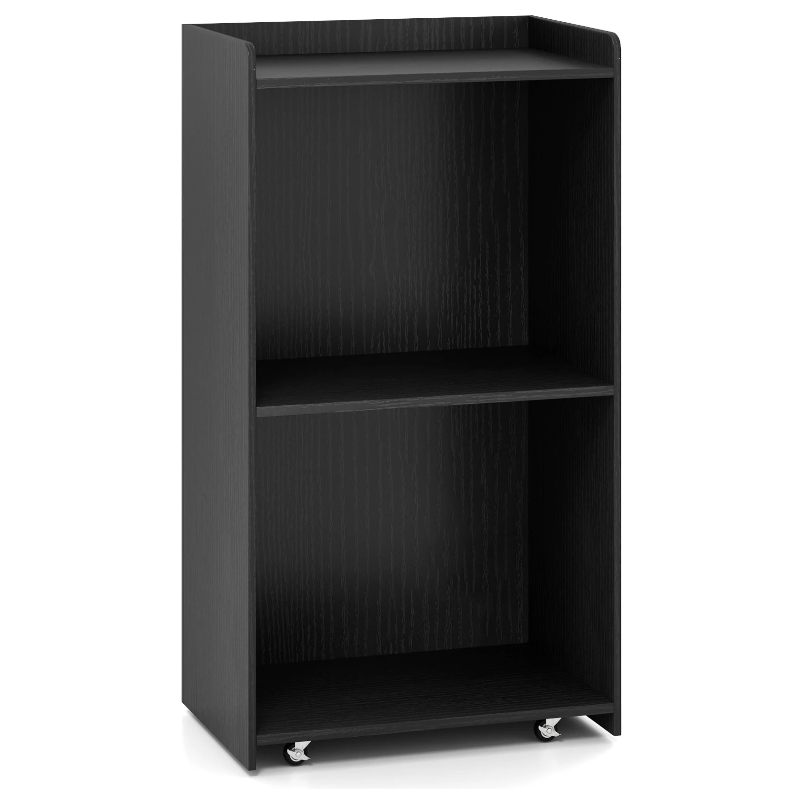 1 Costway 105cm Rolling Lectern Stand Presentation Podium w/Storage Shelves - Black, 1 of 6
