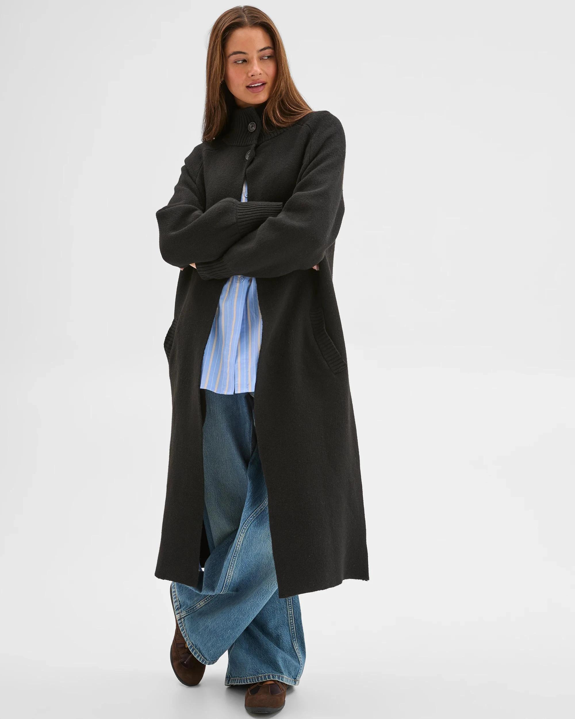 1 Lily Loves Funnel Neck Longline Cardigan BLACK, 1 of 7