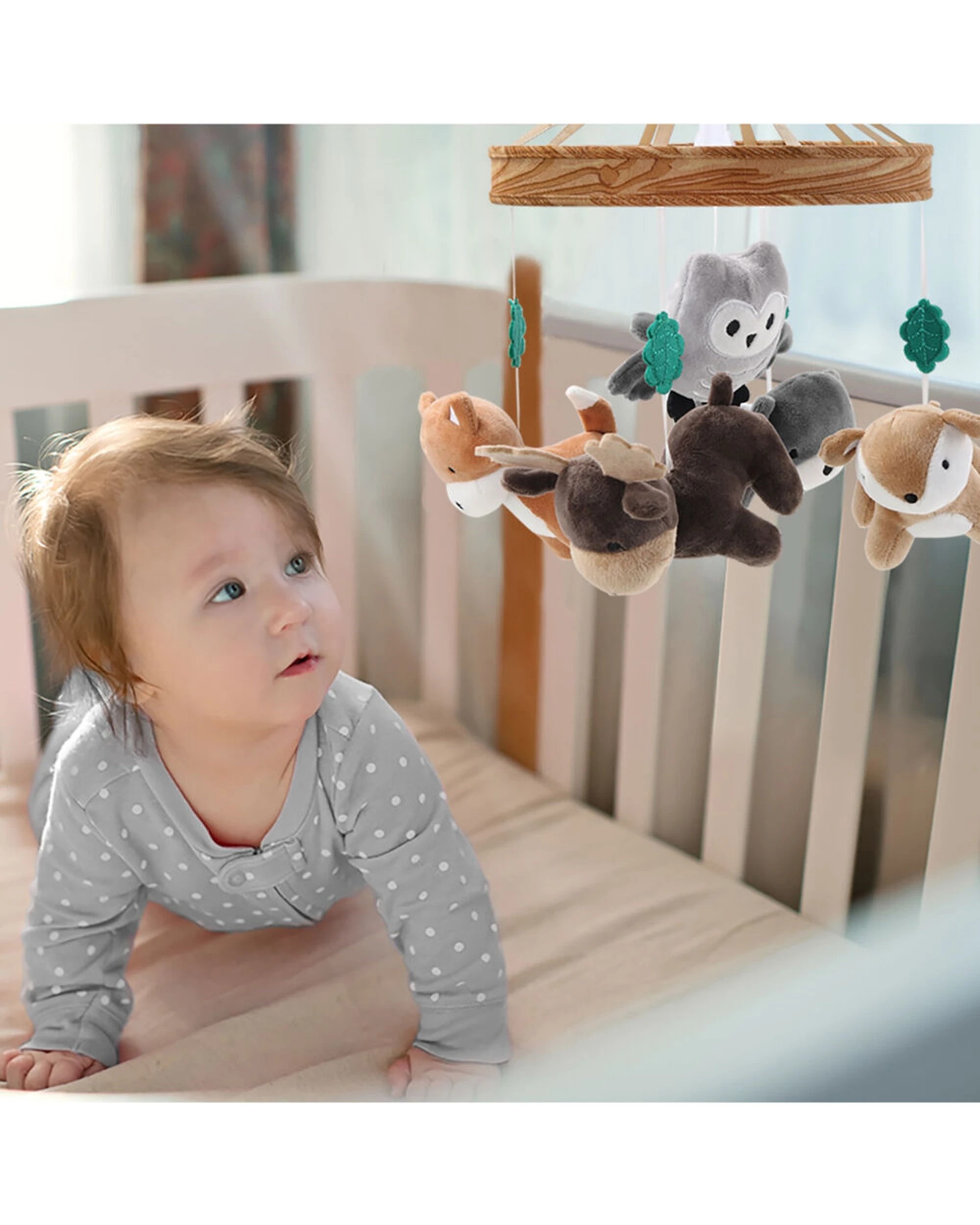3 The Peanutshell Baby Infant Musical Crib Mobile Neutral Woodland - Multi, 3 of 3